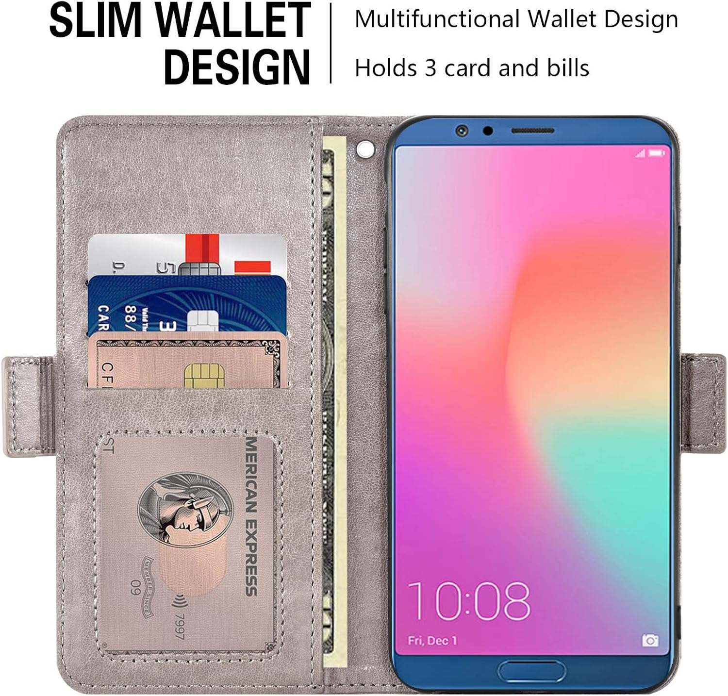Asuwish Compatible con Huawei Honor View 10V10 – Funda tipo cartera y protector de pantalla de vidrio templado, soporte magnético de cuero con tapa