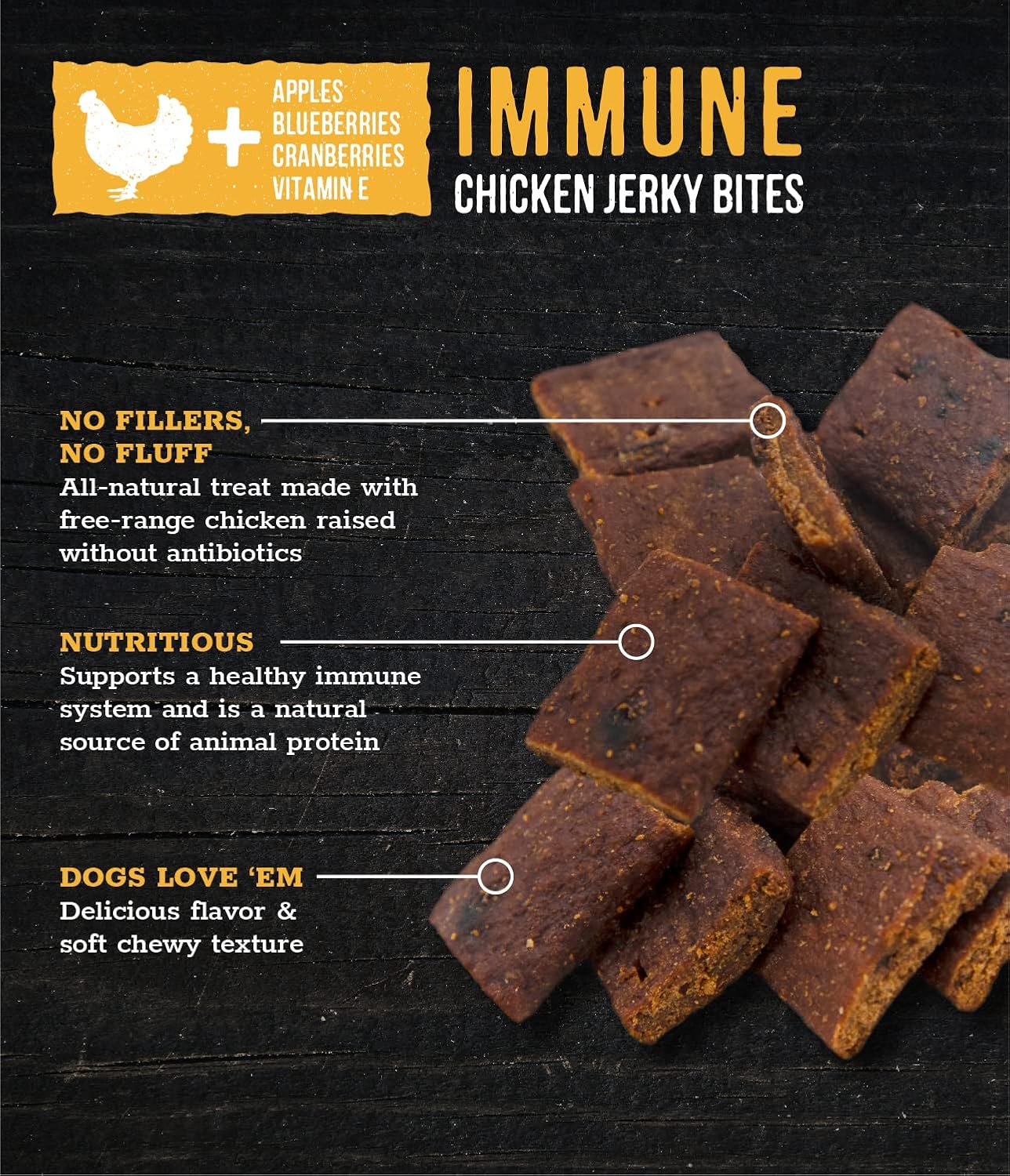 Wholesome Pride Receta de pollo funcional para perros de apoyo inmunológico Jerky Bites Golosinas para perros – 8 oz