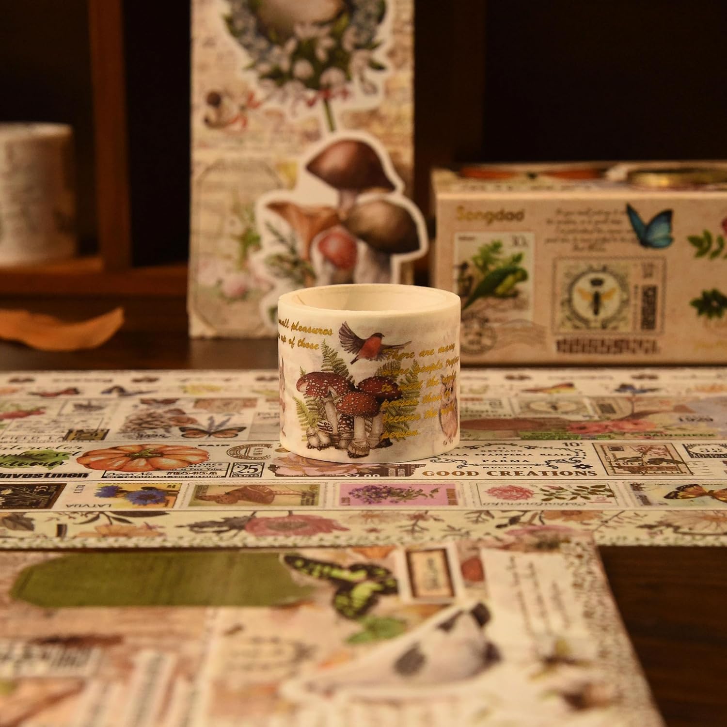 Songdao – Juego de 8 rollos de cinta washi vintage, cintas adhesivas retro para artes, juegos de cinta adhesiva decorativa de lámina dorada para