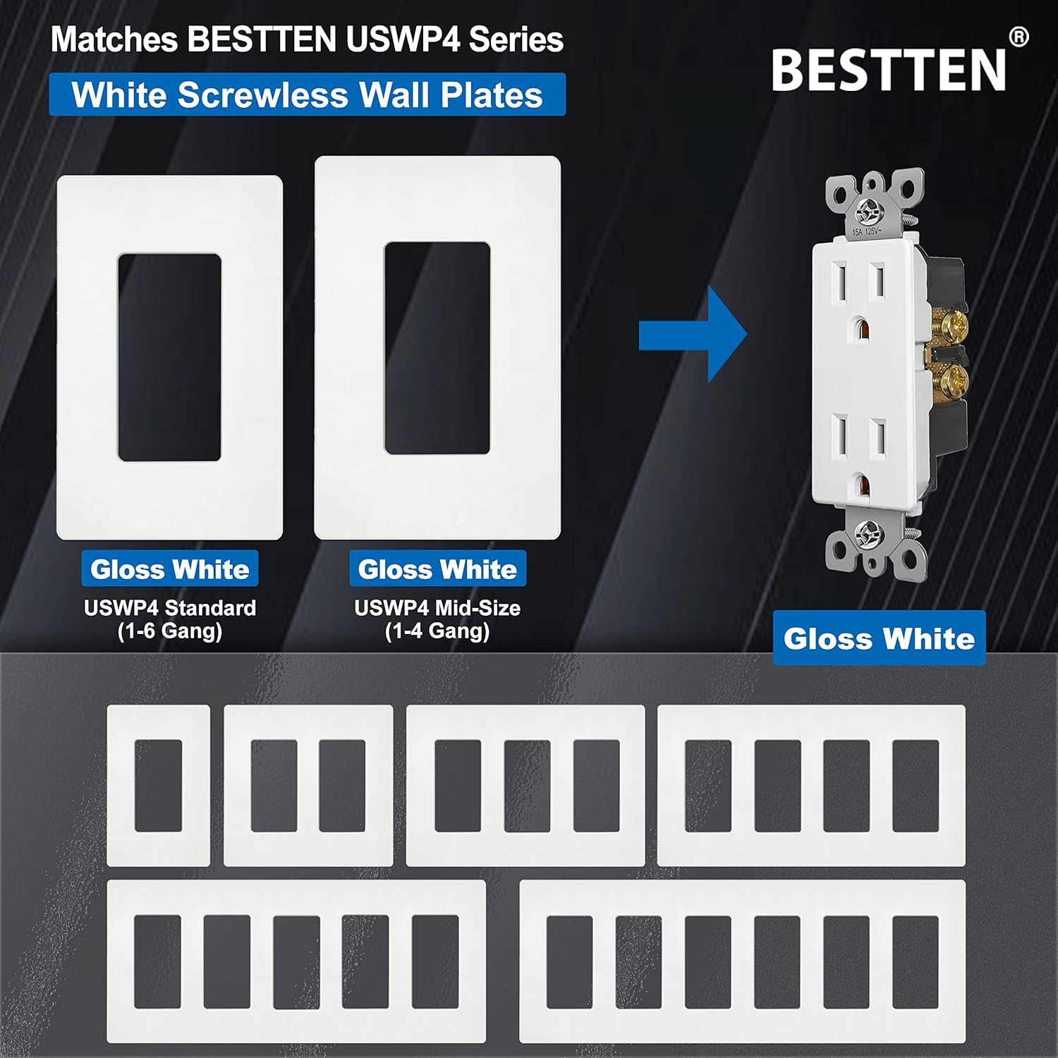 BESTTEN Paquete de 20 receptáculos eléctricos decorativos de pared de 15 amperios, no resistentes a manipulaciones, 15A125V1875W, para uso