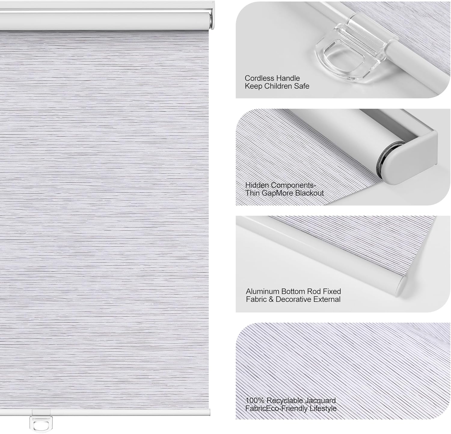 Boolegon Persianas enrollables opacas para ventana, sin cordones, de jacquard a rayas, aislamiento térmico, protección UV, ahorro de energía, para