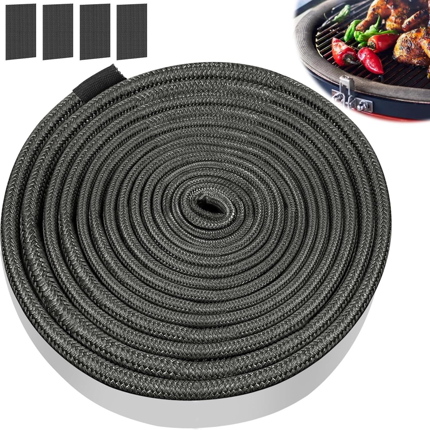 Kit de juntas de malla de alambre de 150+10 pulgadas para Kamado Joe Grill Classic High Temp Fibra de vidrio Kit de reemplazo para grandes huevos
