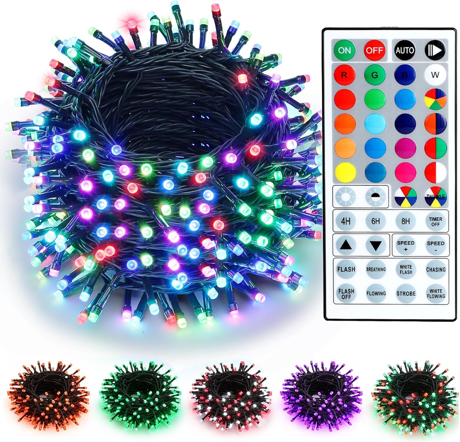 Brizled Tira de luces que cambian de color de 98 pies, 300 luces LED RGB de Navidad, regulables, multifuncionales, luces de Navidad con control