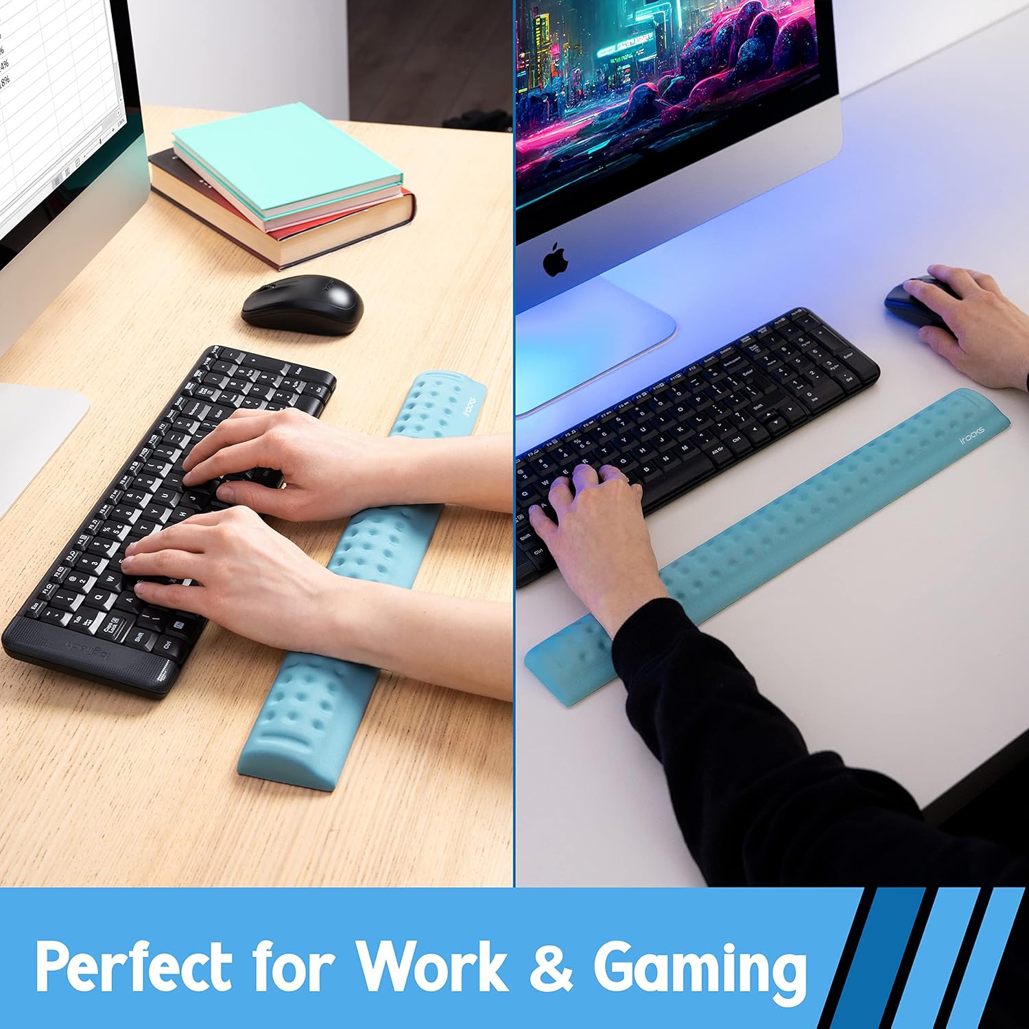 i-Rocks Reposamuñecas para teclado de espuma viscoelástica, reposamuñecas que reduce el dolor para teclado de computadora, base de goma