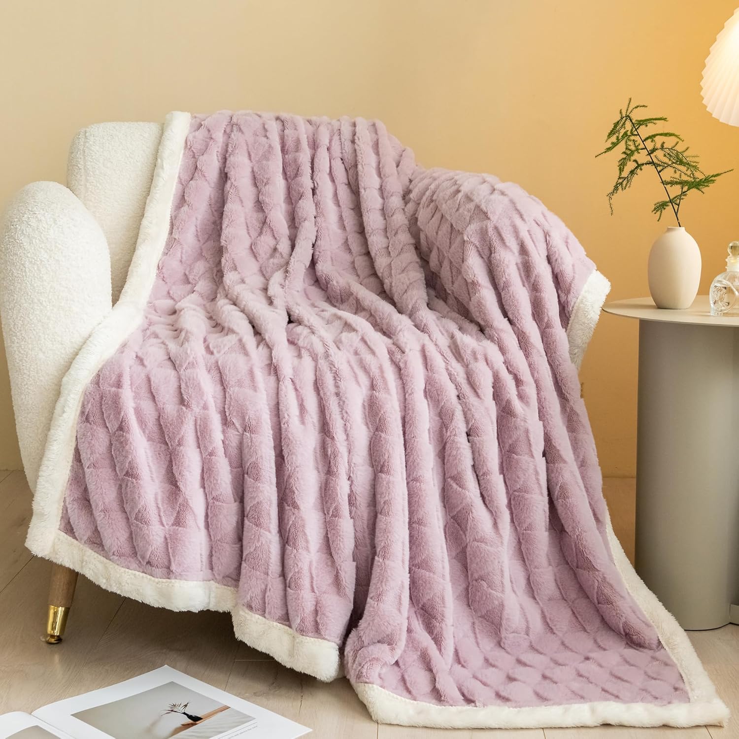 Manta de lujo de piel sintética, acogedora manta de felpa de forro polar, manta Sherpa lanuda y mullida para decoración del sofá del hogar (40 x 60