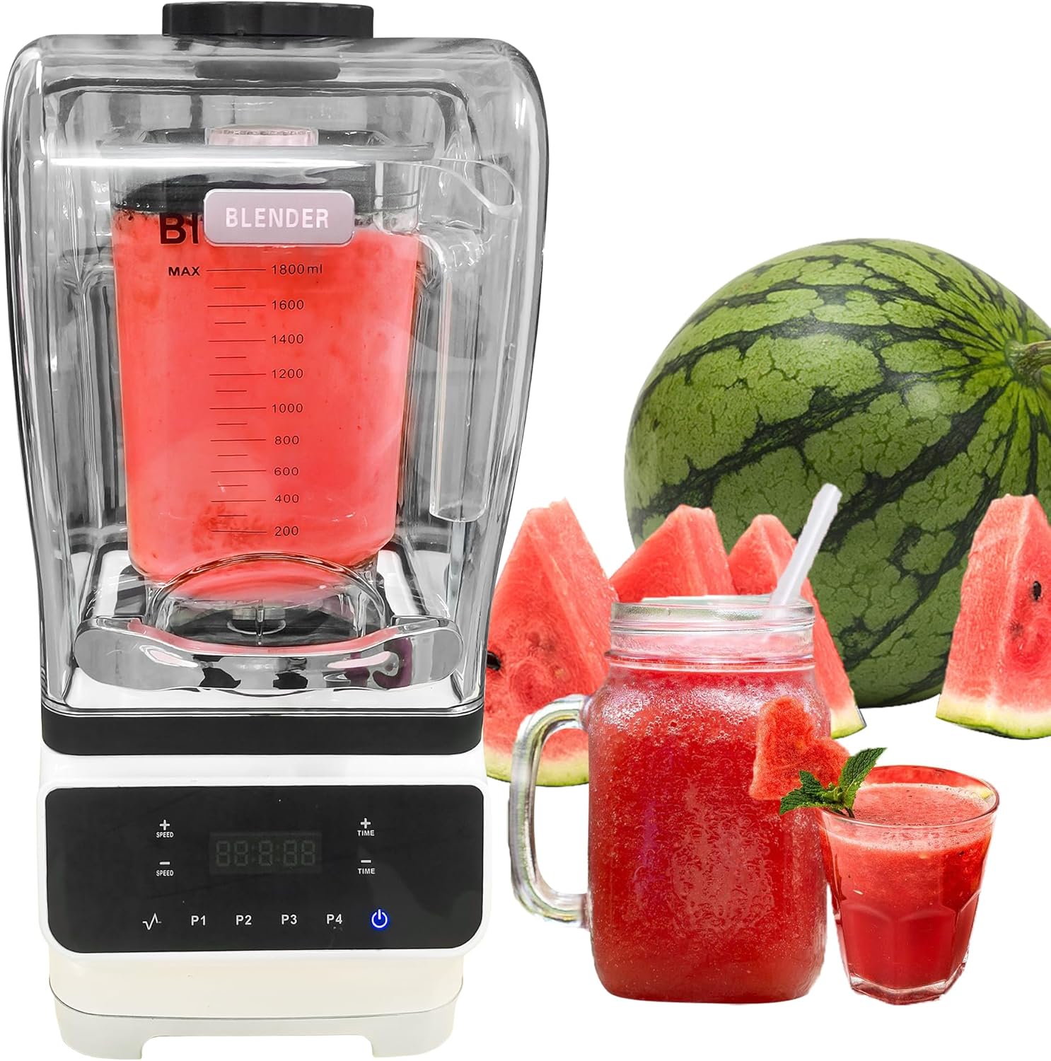 Licuadora comercial con escudo de sonido, licuadora de 1.8 L (61 onzas) para cocina para batidos, licuadora profesional de encimera para batidos de