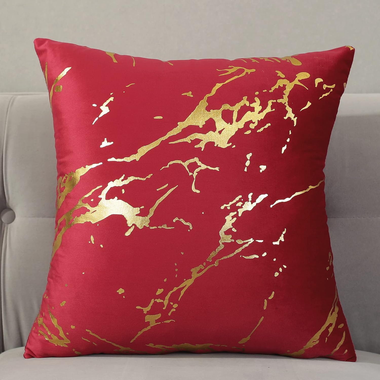 Juego de 2 fundas de cojín suaves de terciopelo con estampado geométrico de mármol y líneas de bronce geométrico para sofá, cama, decoración del