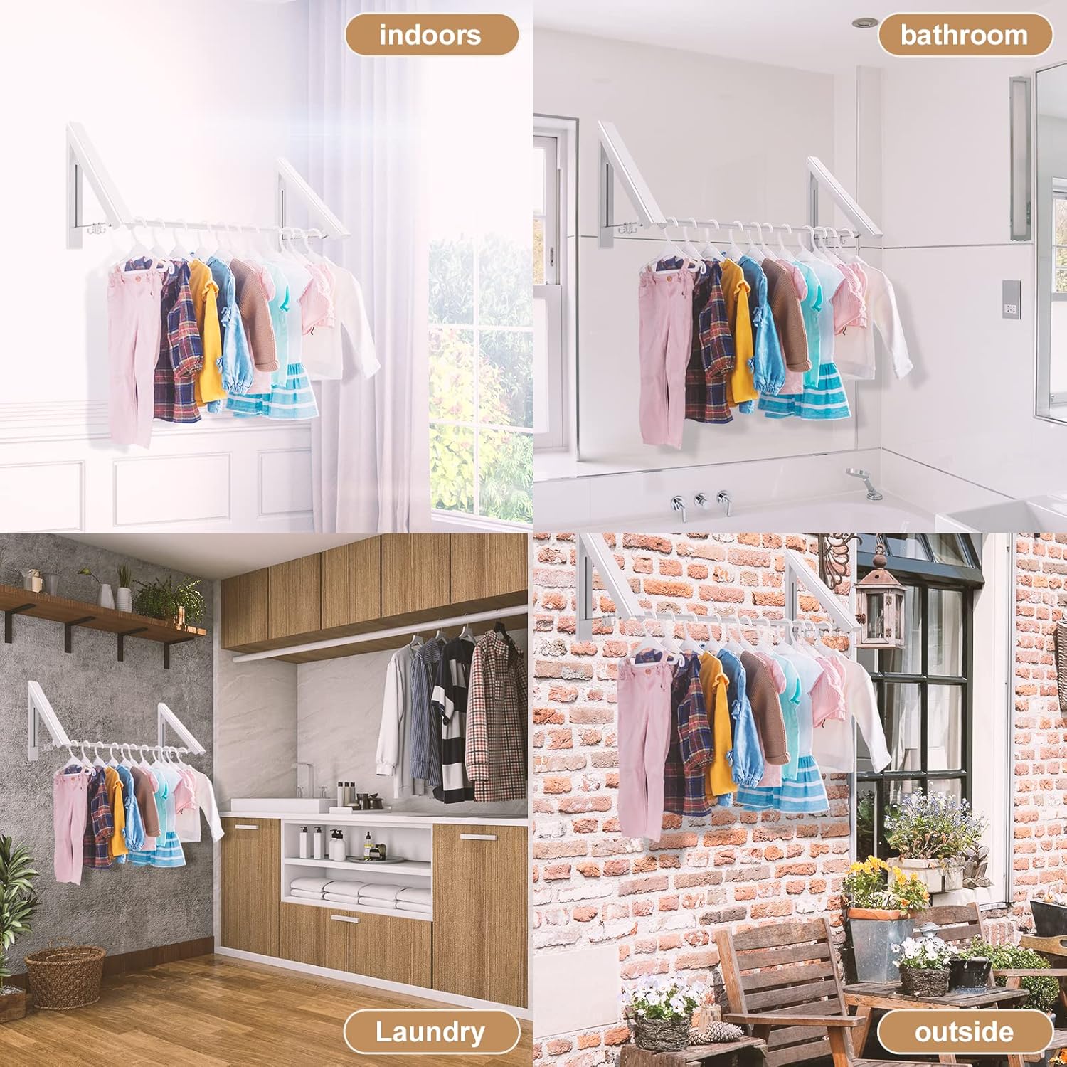 HOME RIGHT Tendedero plegable con barra de 32 pulgadas, estantes de secado montados en la pared para lavandería, colgador plegable para secadora de