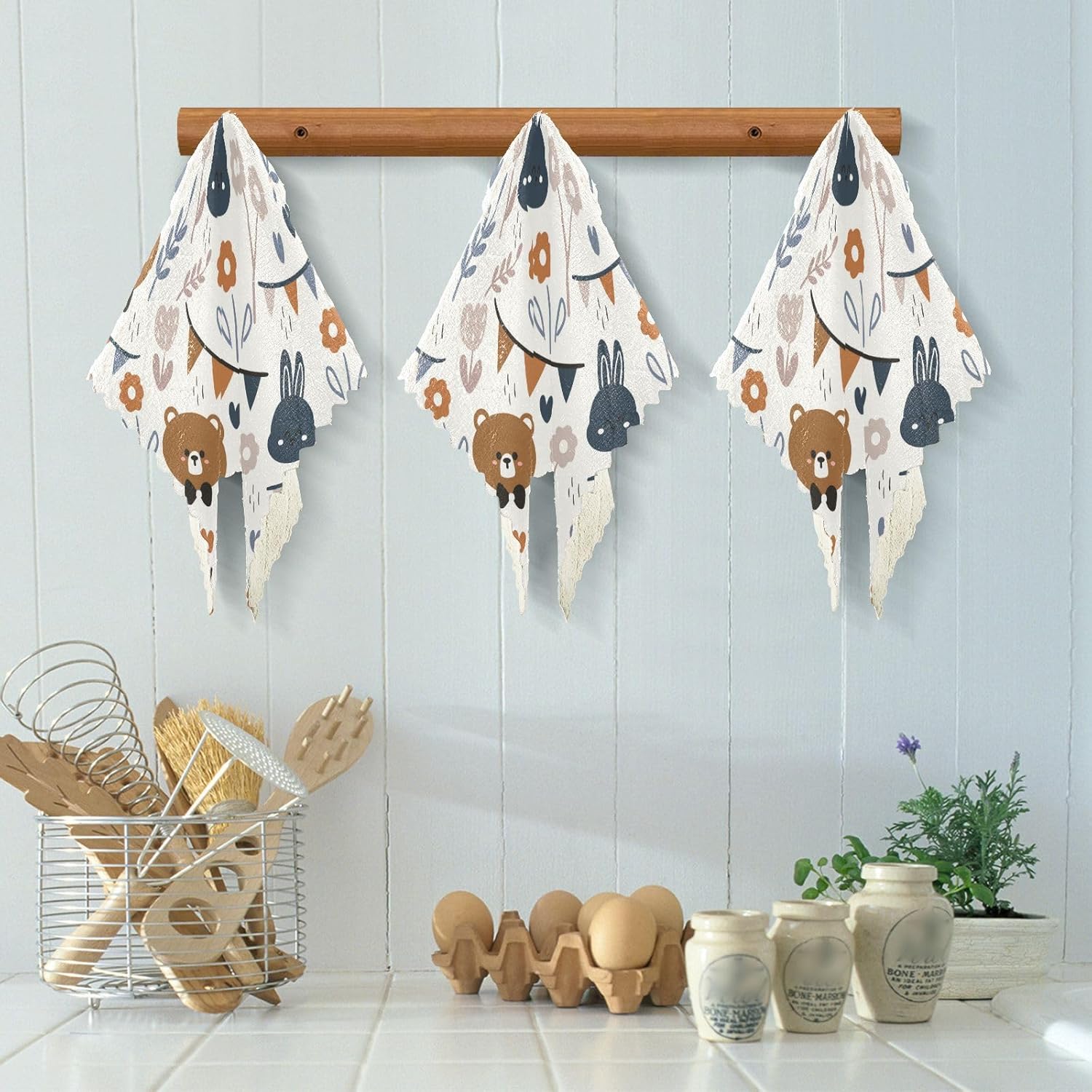 FRODOTGV Lindo oso conejito toalla de microfibra decorativa de calidad vegetal para cocina, secado rápido, paquete de 6 toallas de cocina para mesa