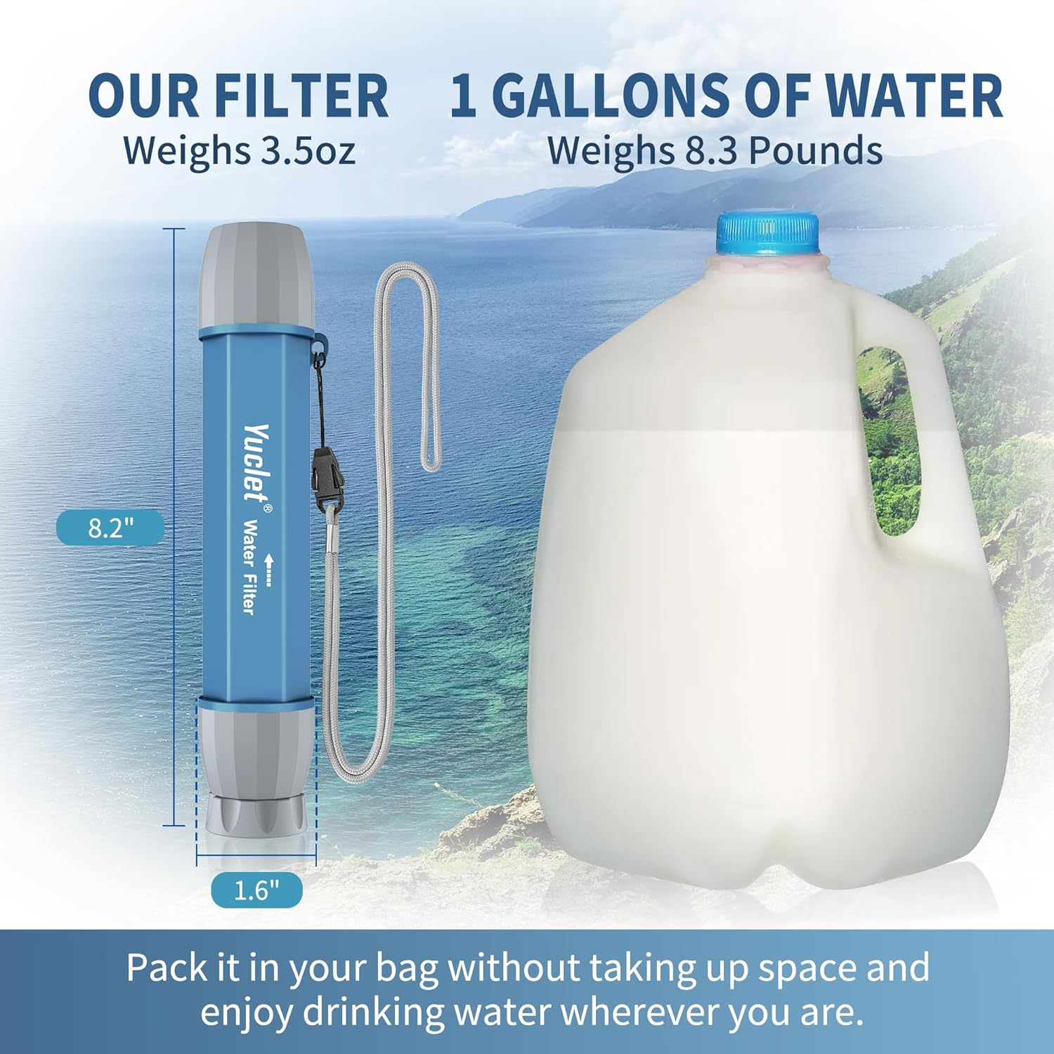 Yuclet Paquete de 4 popotes de filtro de agua, sistema de filtración de agua personal portátil, purificador de agua, supervivencia, preparación de