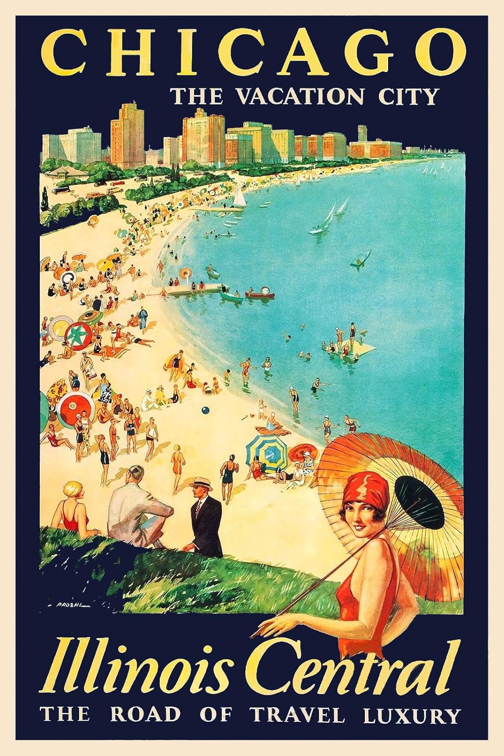 Imán de vinilo magnético de vinilo para viajes de ferrocarril estilo vintage Chicago Lake Michigan 1929 para taquillas, coches, carteles,