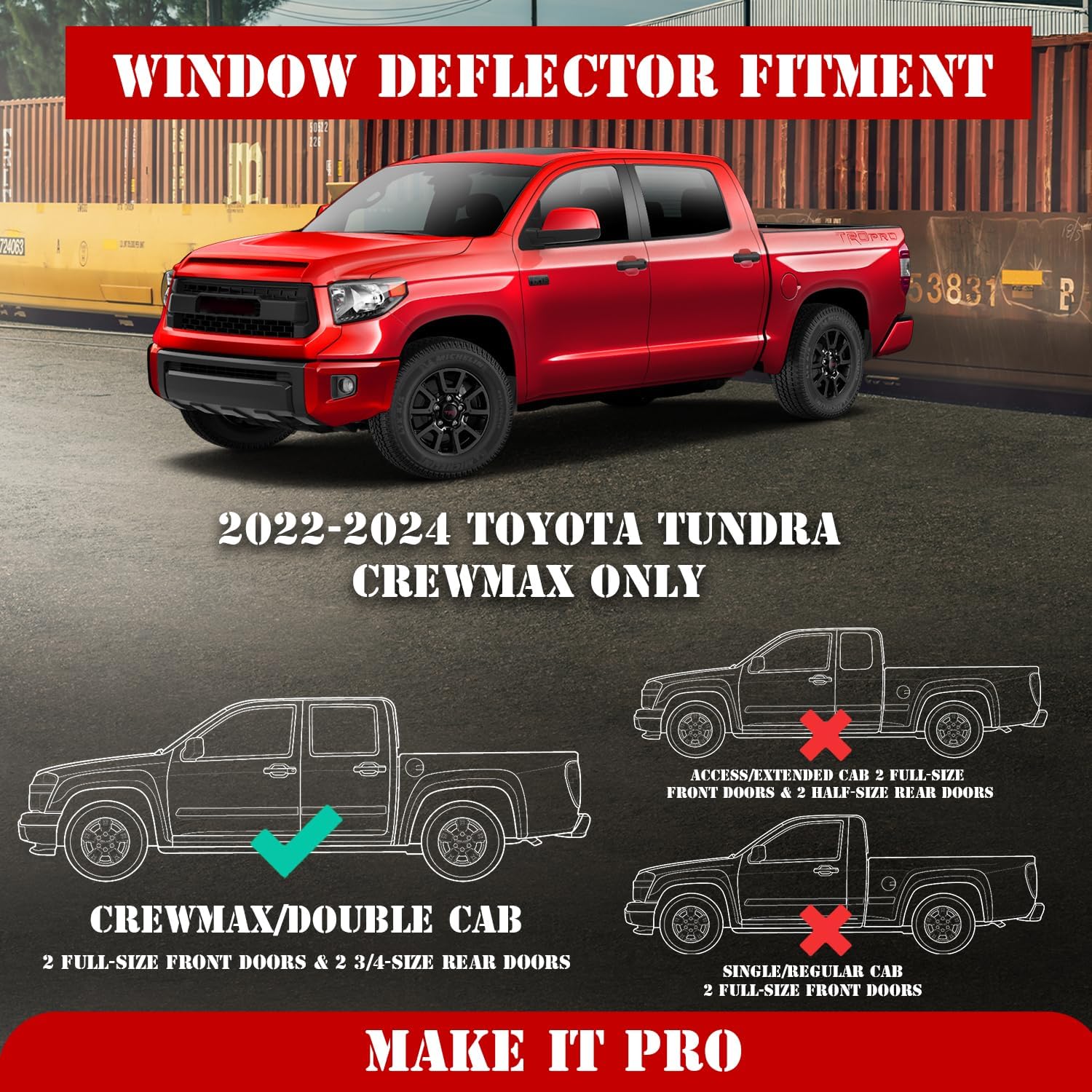 KitsPro Protectores de lluvia para ventana lateral para Toyota Tundra 2022-2024 (solo apto para CrewMax Double Cab), deflectores de ventana con
