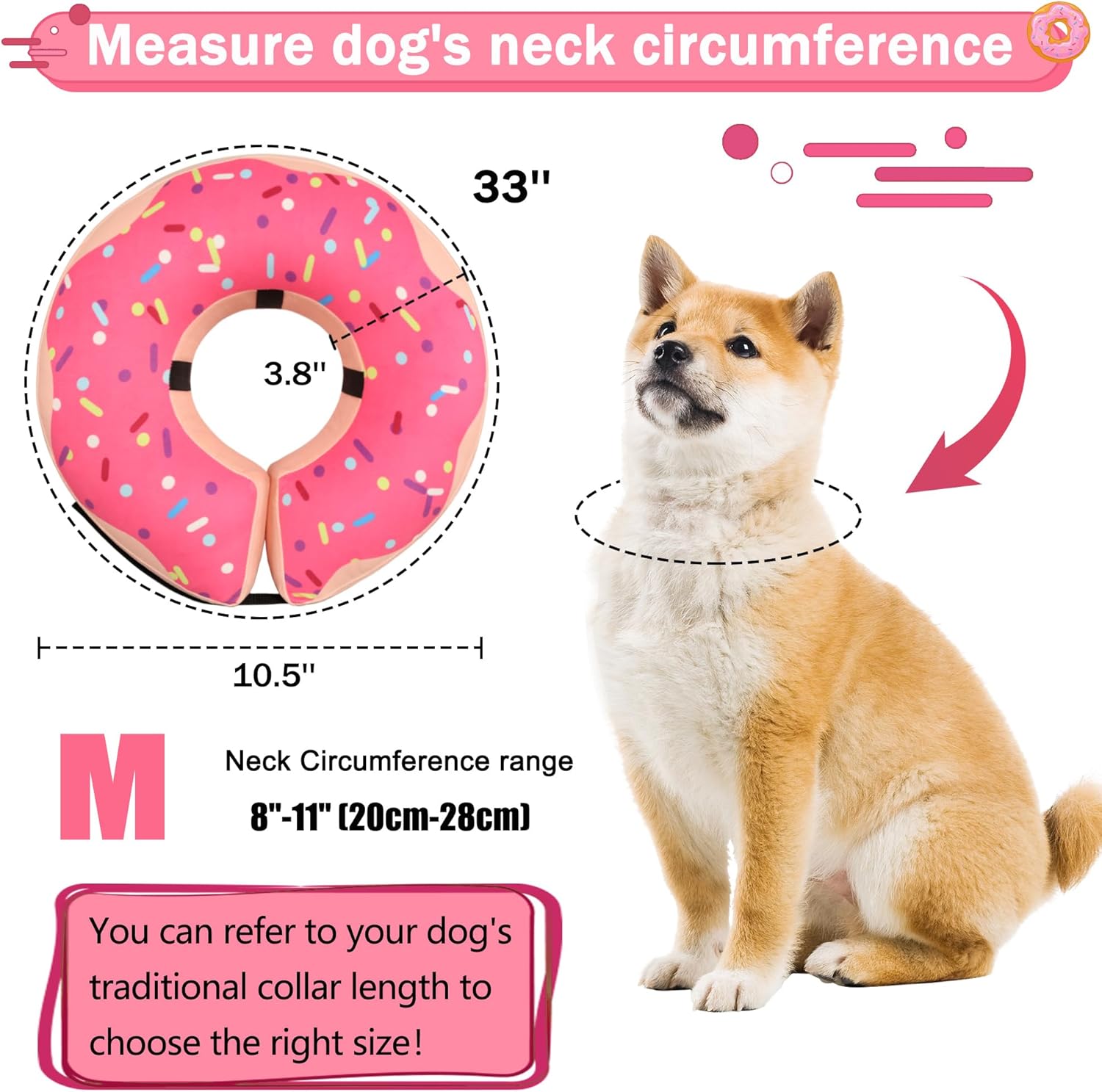 Collar inflable de cono para perros grandes, medianos y pequeños, collar de cono de recuperación suave y ajustable para perros y gatos, cuello de