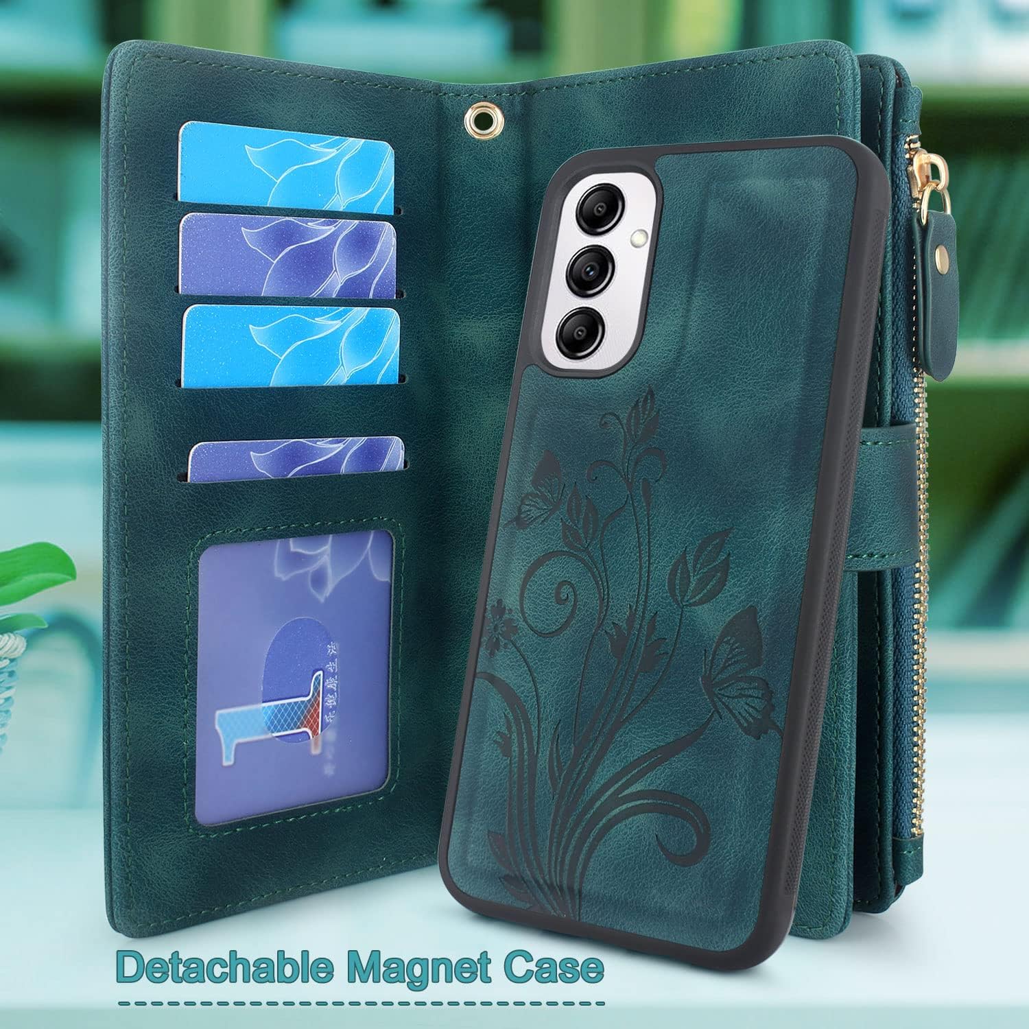 Lacass Funda para Samsung Galaxy A14 5G 2023, 12 ranuras para tarjetas Soporte para dinero en efectivo para tarjetas de identificación, bolsillo con