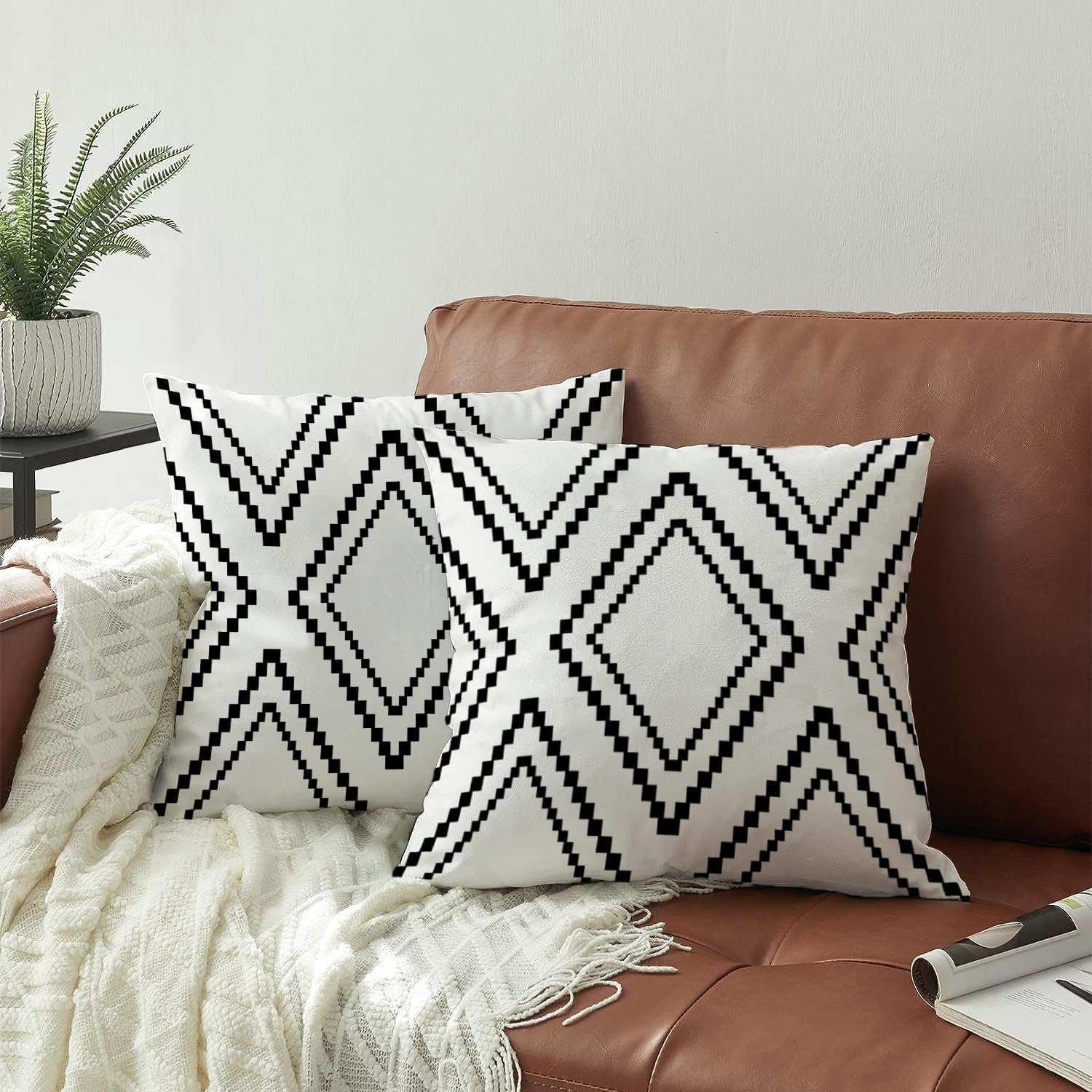 Juego de 2 fundas de almohada de 18 x 18 pulgadas, mezcla de poliéster azteca de color blanco, cuadradas, decorativas, para sofá, cama (18 x 18