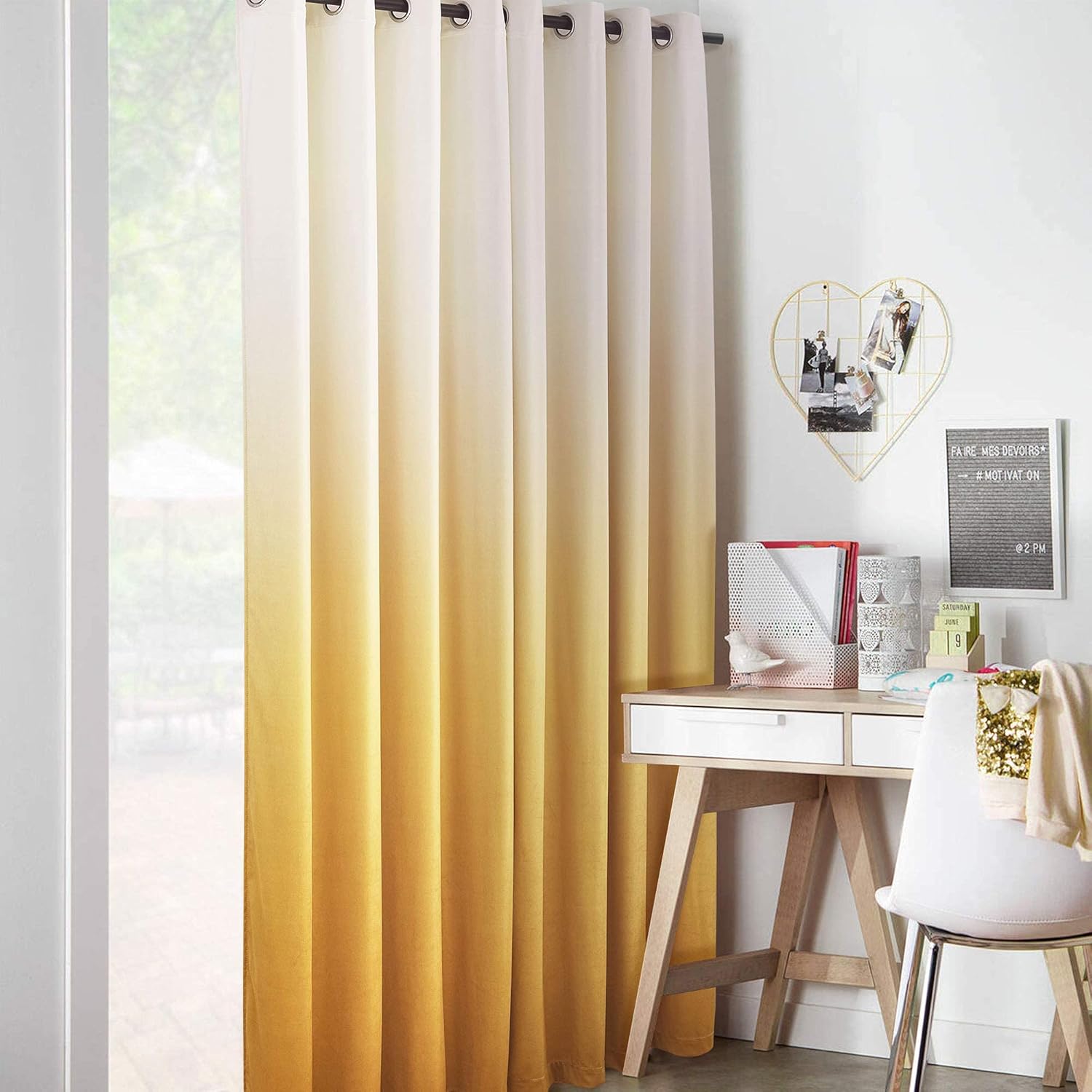 StangH Cortinas de terciopelo dorado degradado estampado degradado de color blanco crema sobre tela de terciopelo blanco crema, cortinas con ojales