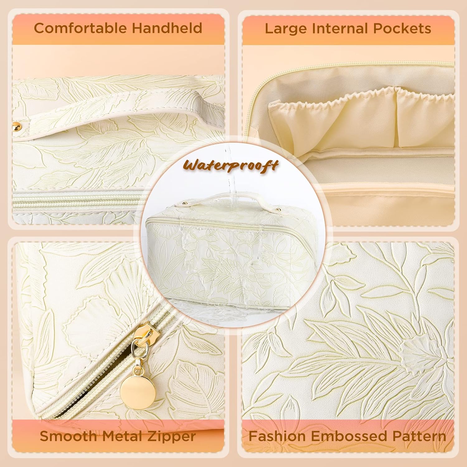 Bolsa de cosméticos de viaje de gran capacidad, portátil, de cuero, impermeable, bolsa de maquillaje de viaje, bolsa de almacenamiento con