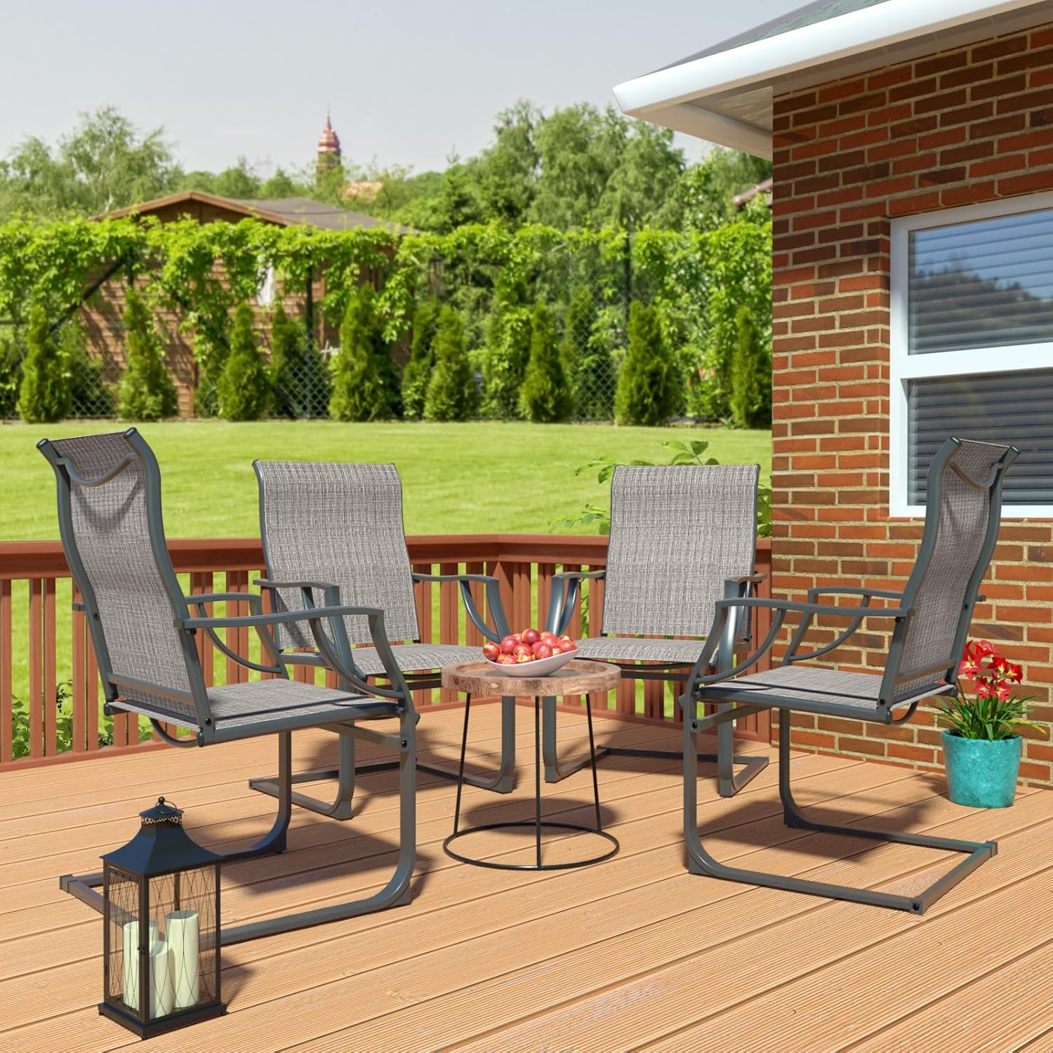 Amopatio Juego de 4 sillas de patio, sillas de comedor al aire libre para todo tipo de clima, muebles de jardín transpirables para patio trasero,