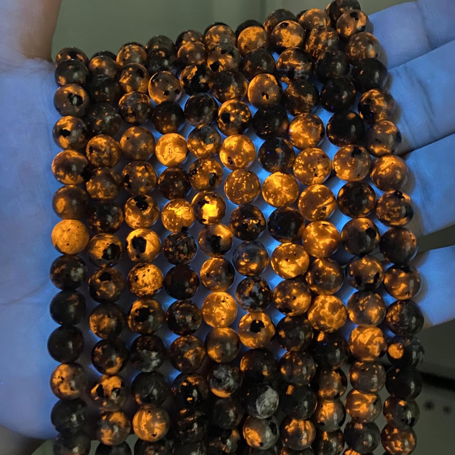 45 cuentas de piedra de Yooperlita de llama natural de 0.315 pulgadas (0.315 in), cuentas redondas de piedra curativa para hacer joyas, pulseras,