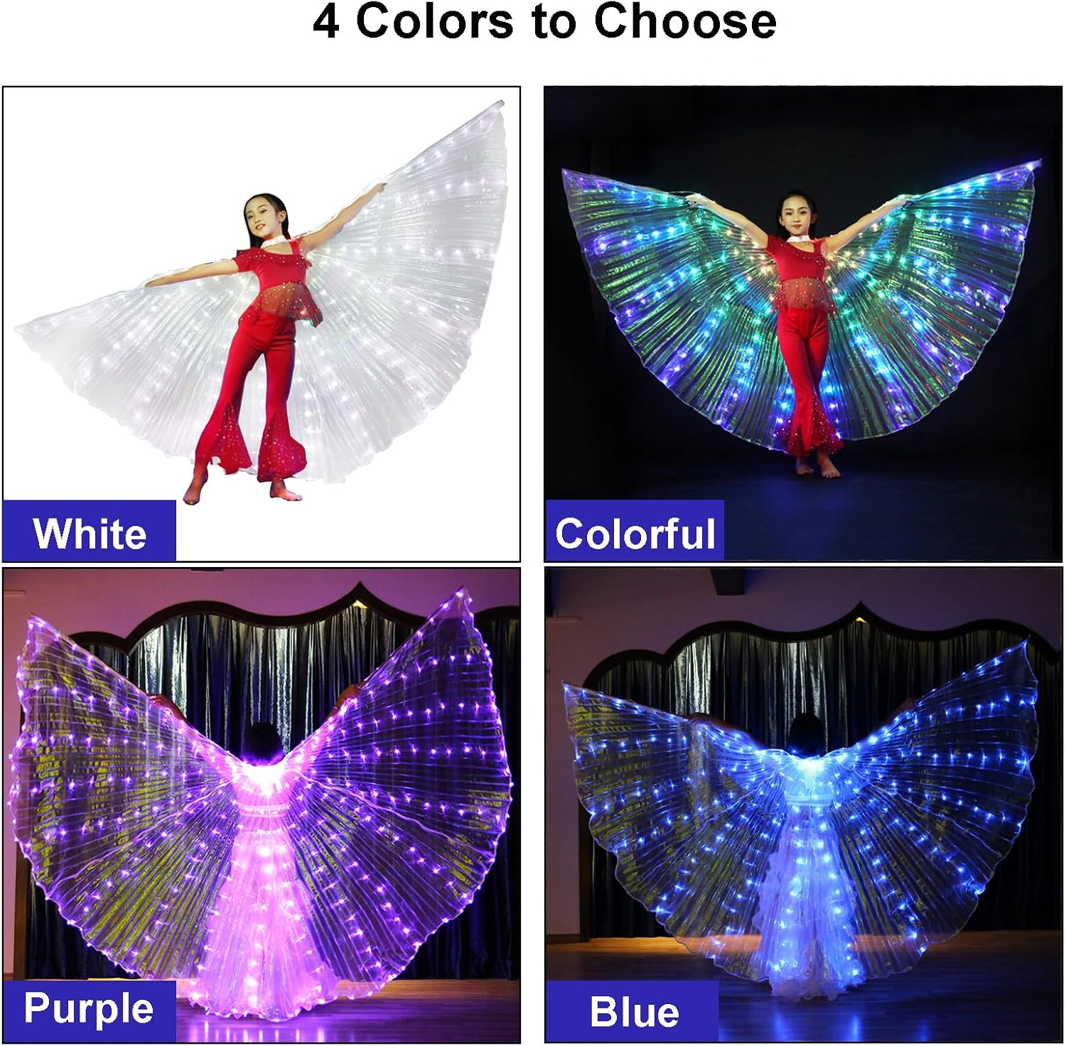 Alas LED Isis – Alas de danza del vientre con palos, alas de mariposa LED resplandecientes para danza de ángel