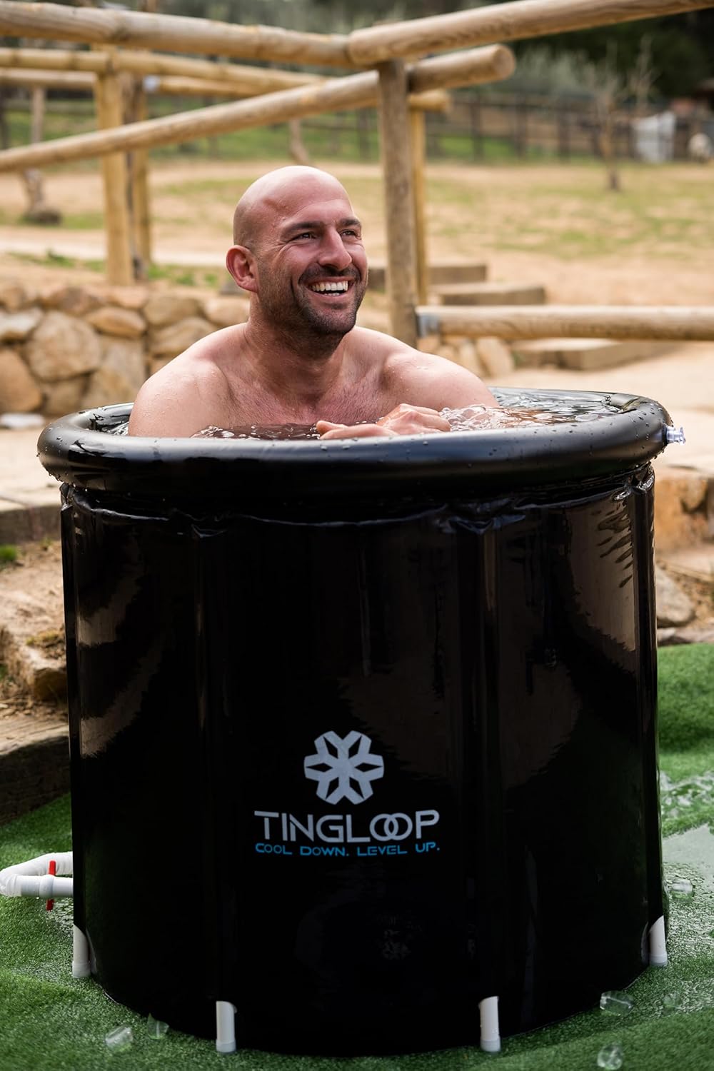 Bañera de hielo para atletas con termómetro y cubierta bañera fría de 100 galones para recuperación, piscina de baño de hielo portátil de múltiples