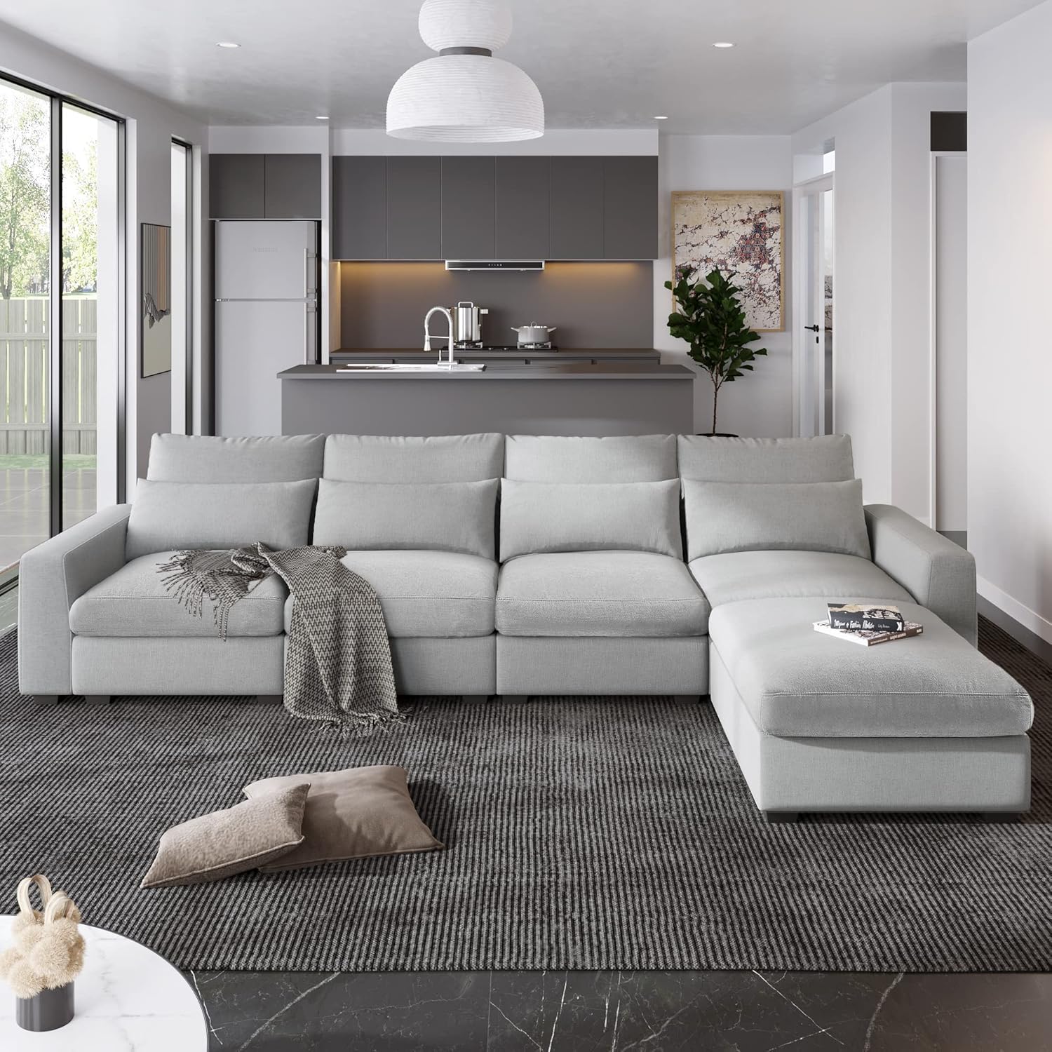 Sofá modular tapizado con 4 almohadas de cintura para el hogar, oficina, apartamento, sala de estar, sofá esquinero en forma de L y sofá movible