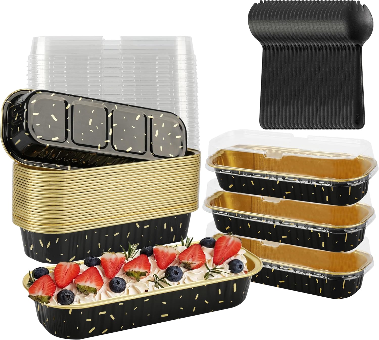 Mini moldes para pan con tapas, 30 moldes para pasteles de 6.8 onzas, 6.8 fl oz, con tapas, desechables, de papel de aluminio, para magdalenas,