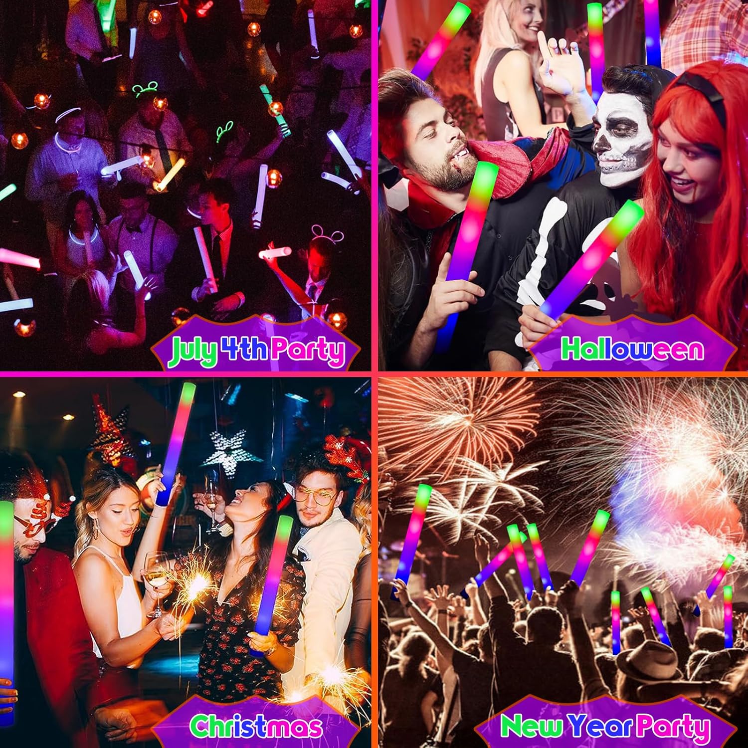 Booguy 56 varillas brillantes a granel, suministros de fiesta que brillan en la oscuridad, palos de espuma LED con 3 modos de parpadeo colorido,