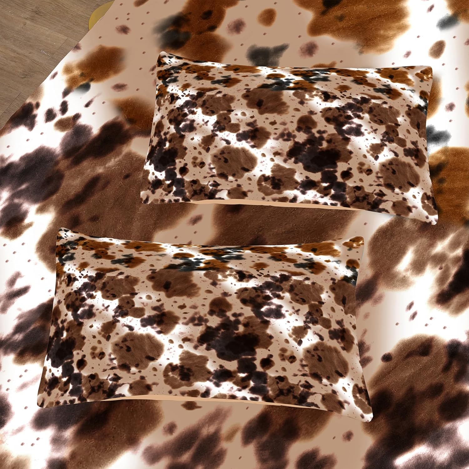 Juego de edredón con estampado de vaca, tamaño Queen, color negro, marrón, blanco, con estampado de vaca occidental, para niños, adolescentes, niños