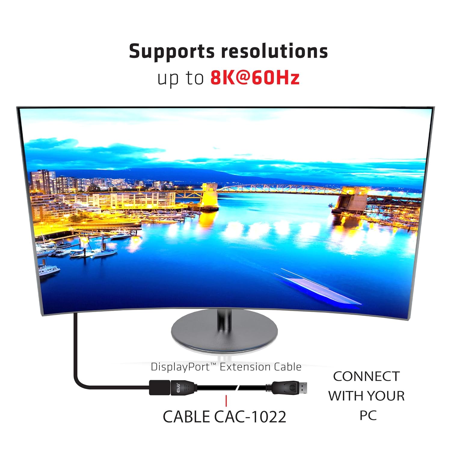 Club 3D Cable de extensión CAC-1022 DisplayPort 1.4 HBR3 8K60Hz o 4K144Hz MF 6.6 ft 6.56 pies