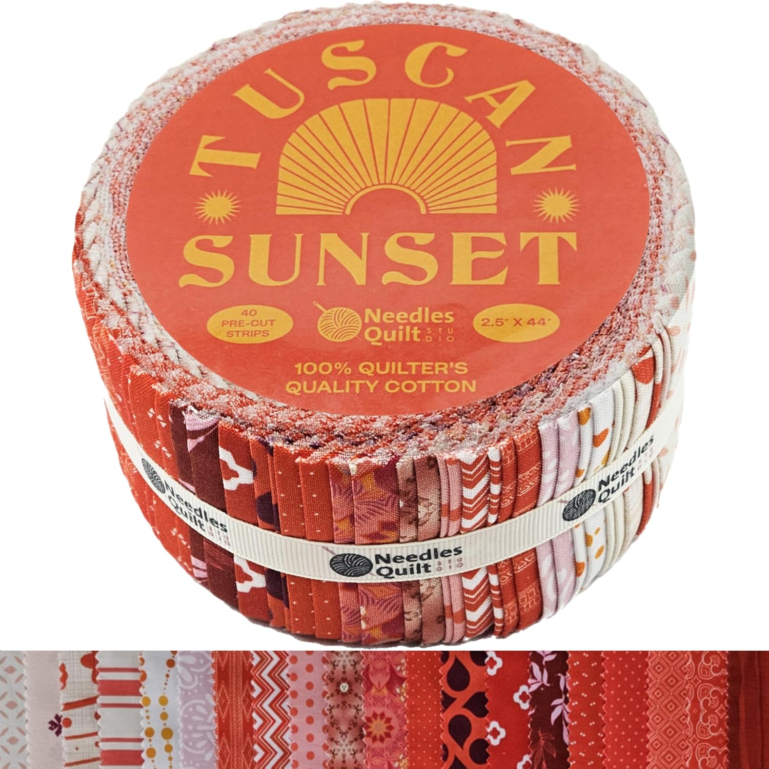 (Tuscan Sunset) 40 tiras de tela de gelatina de 2.5 x 44 pulgadas  Paquetes de tiras de algodón – Rollos de gelatina para acolchar, telas surtidas,