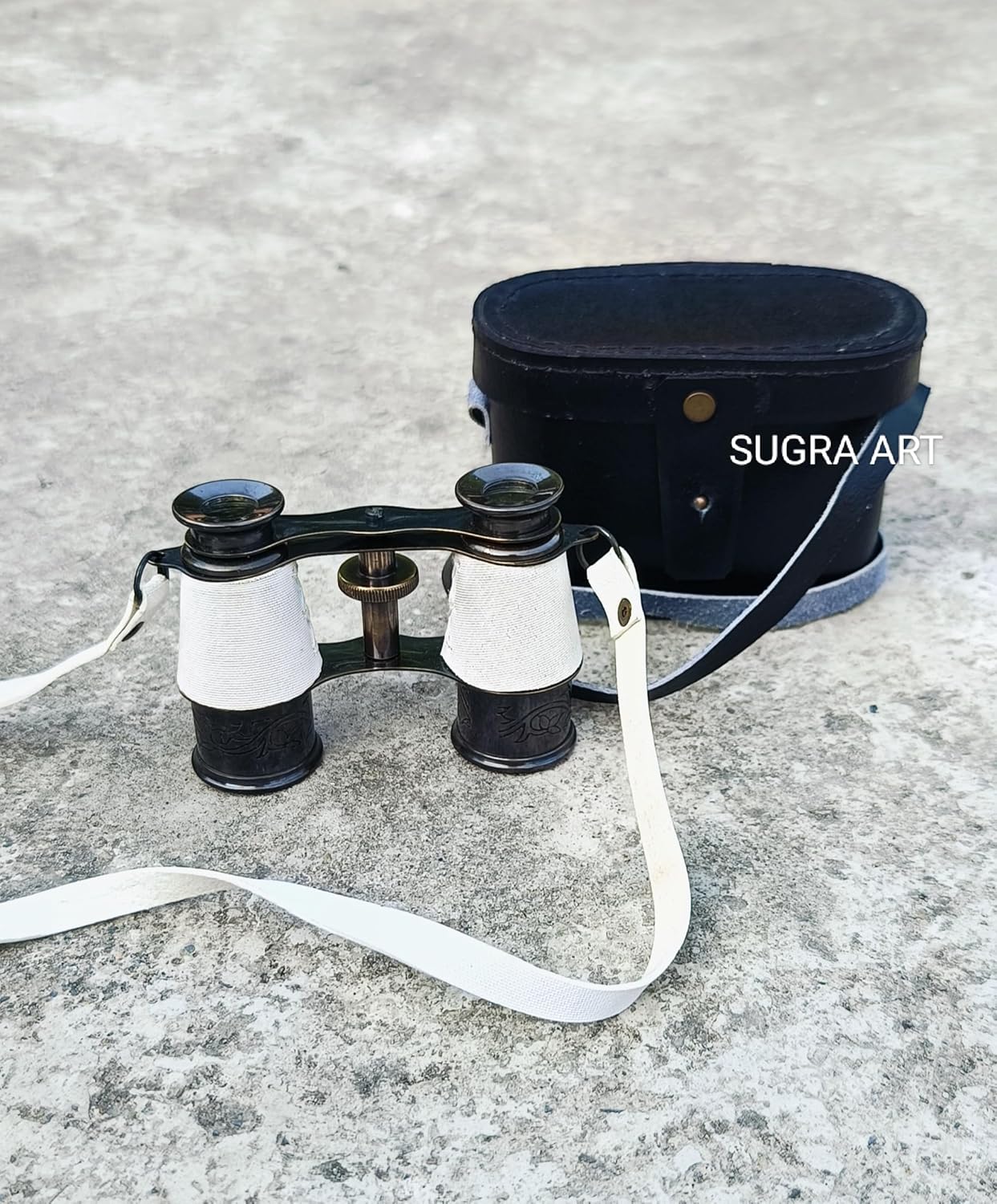 Sugra Art Prismáticos de latón antiguo capitanes de 4 pulgadas, binocular náutico de cuero blanco para niños y adultos prismáticos vintage y marinos