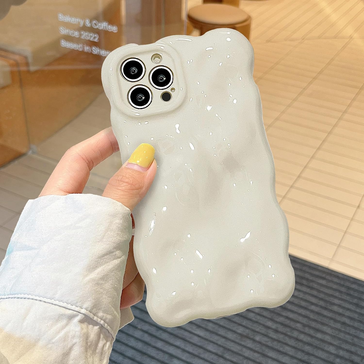 XIZYO Funda para iPhone 13 Pro Max de 6.7 pulgadas, diseño de ondas, estética, 3D, rizada, ondulada, chapado en purpurina para mujeres y niñas,
