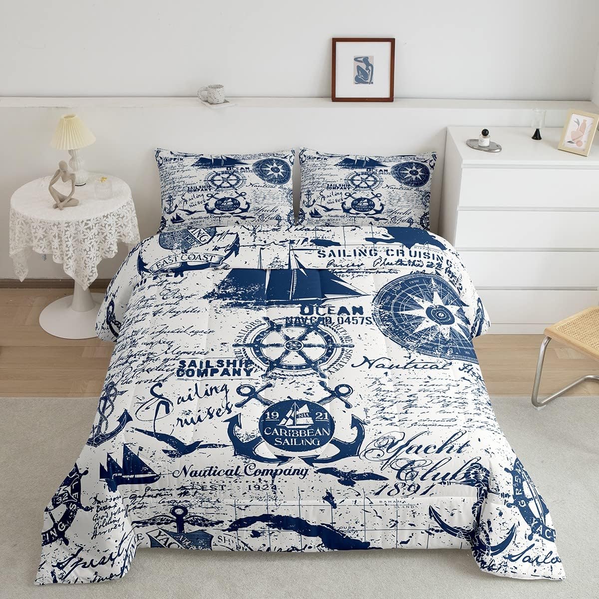 Juego de ropa de cama con estampado de timón para niños, niñas, adolescentes, decoración de dormitorio, juego de funda de edredón con temática