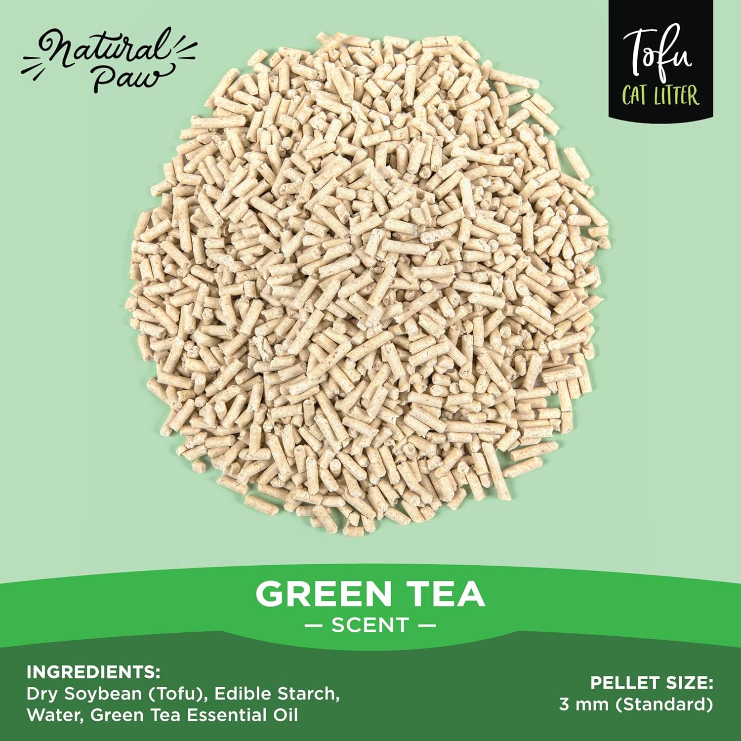 Natural Paw Tofu – Pellets de arena para gatos  Desechables, ligeros, sin seguimiento, sin polvo, aglutinantes, absorbentes de olores, arena natural