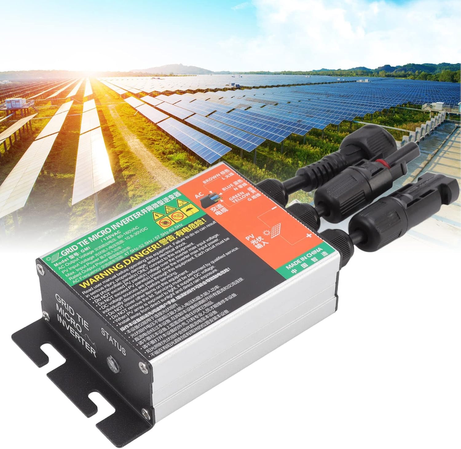 Garosa Rejilla Tie Micro Inversor Aleación de aluminio Micro Solar PV Inversor Refrigeración sin ventilador con cable de CA (GMI-180L-AC110V)