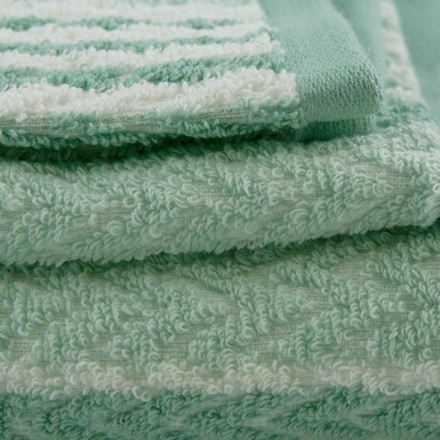 Juego de toallas de baño de tres piezas jacquard verde y blanco a rayas