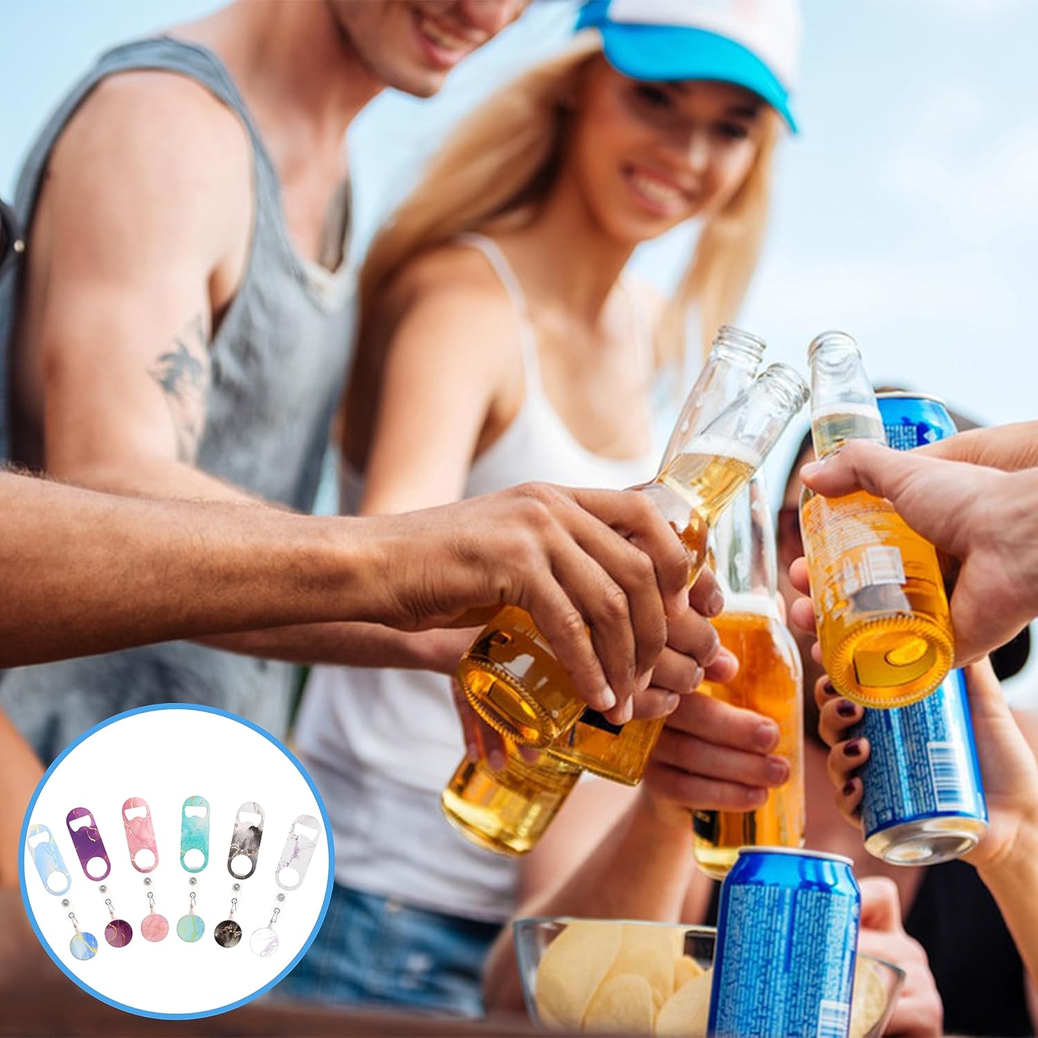 6 abrebotellas plano con clip para cinturón, mini abridor retráctil de botellas de cerveza de acero inoxidable para cocina, restaurante, fiesta,