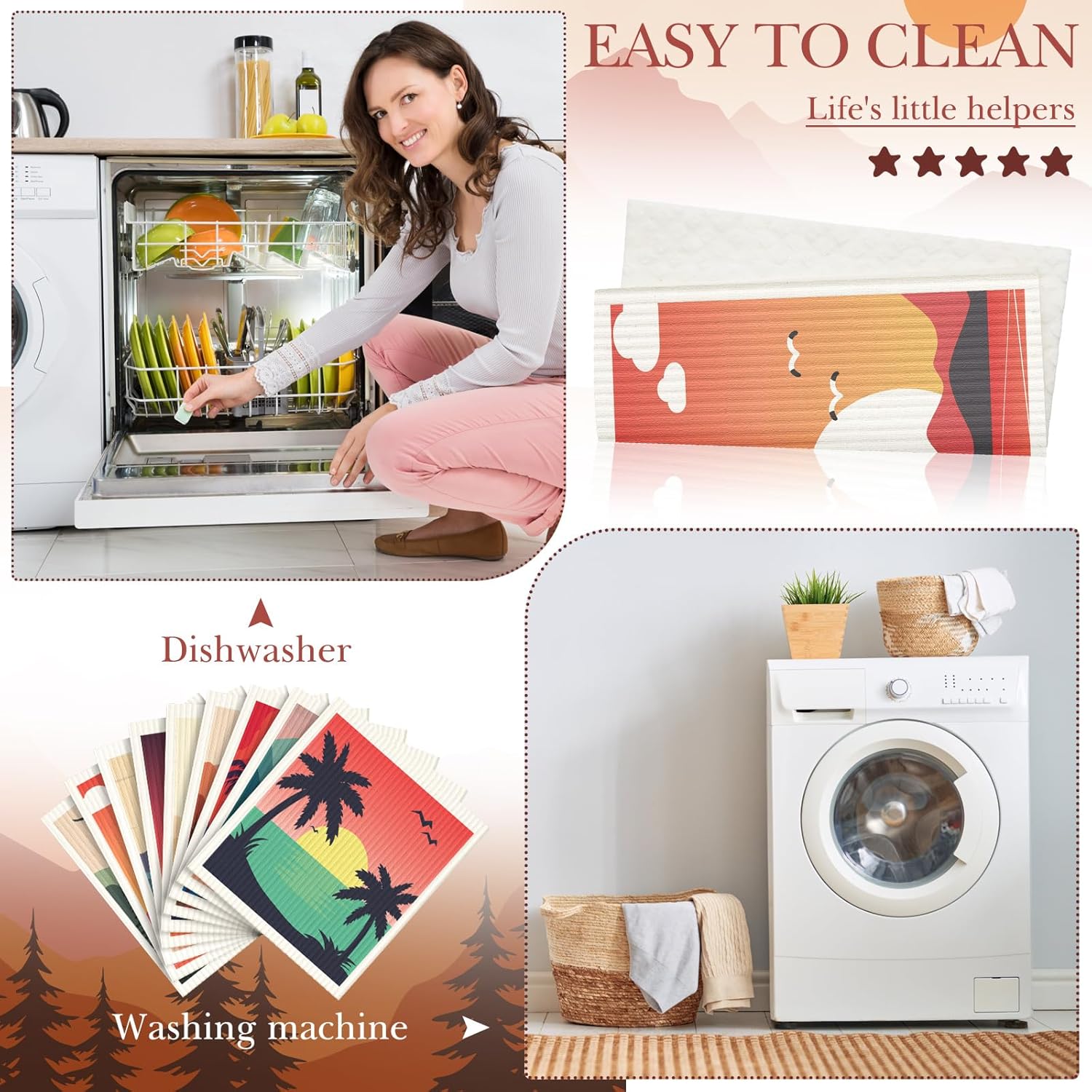 9 paños de cocina suecos absorbentes suecos para platos, flores, suaves, reutilizables, esponjas, de secado rápido, trapos de cocina (color simple,