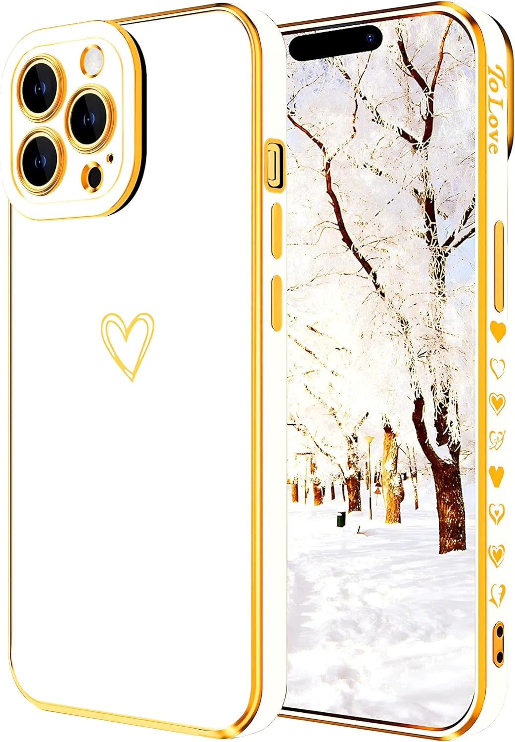 Funda compatible con iPhone 14 Pro para mujeres y niñas, diseño estético, lindo, de lujo, moderno, de corazón dorado, delgada, de silicona, a prueba