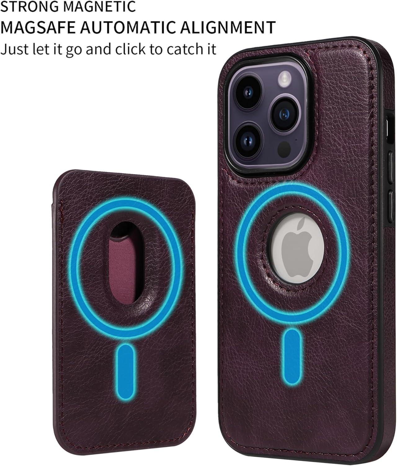 Compatible con MagSafe diseñada para iPhone 13 Pro Max, funda de piel magnética dividida para tarjetas de crédito (para iPhone 13 Pro Max, morado)