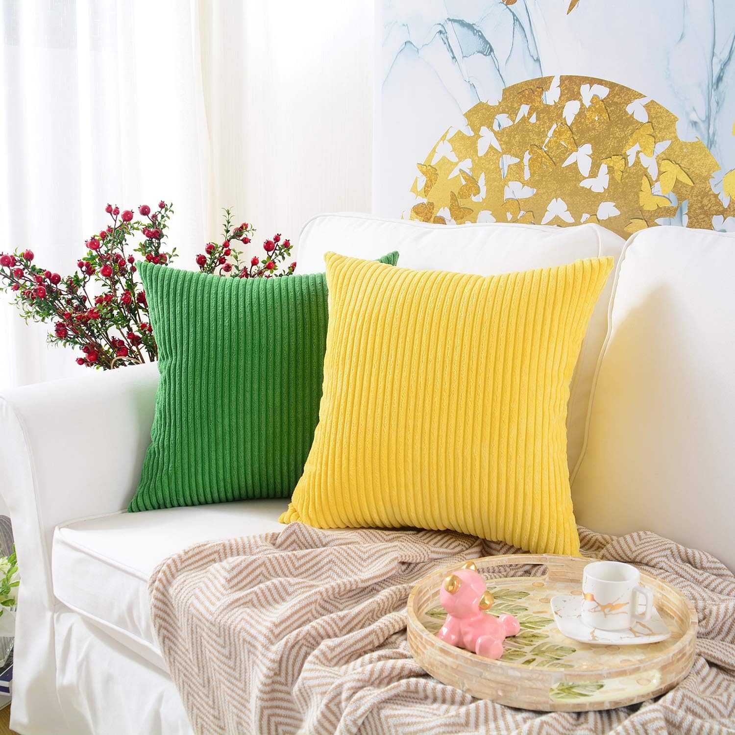 MERNETTE- Funda de cojín de pana, suave, decorativa, cuadrada, para decoración del hogar, para sofá, cama, silla