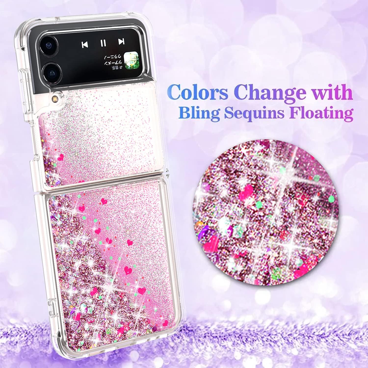 EnCases Funda para Samsung Galaxy Z Flip 4 con purpurina líquida, Galaxy Z Flip 4, funda brillante de arena movediza brillante a prueba de golpes