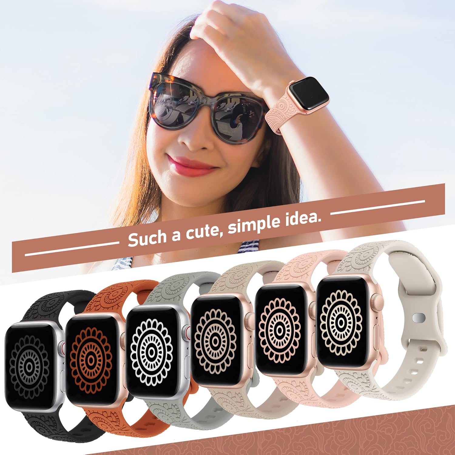 TOYOUTHS Paquete de 6 correas bohemias grabadas compatibles con Apple Watch de 1.772 pulgadas, 1.732 pulgadas, 1.654 pulgadas, 1.732 pulgadas,