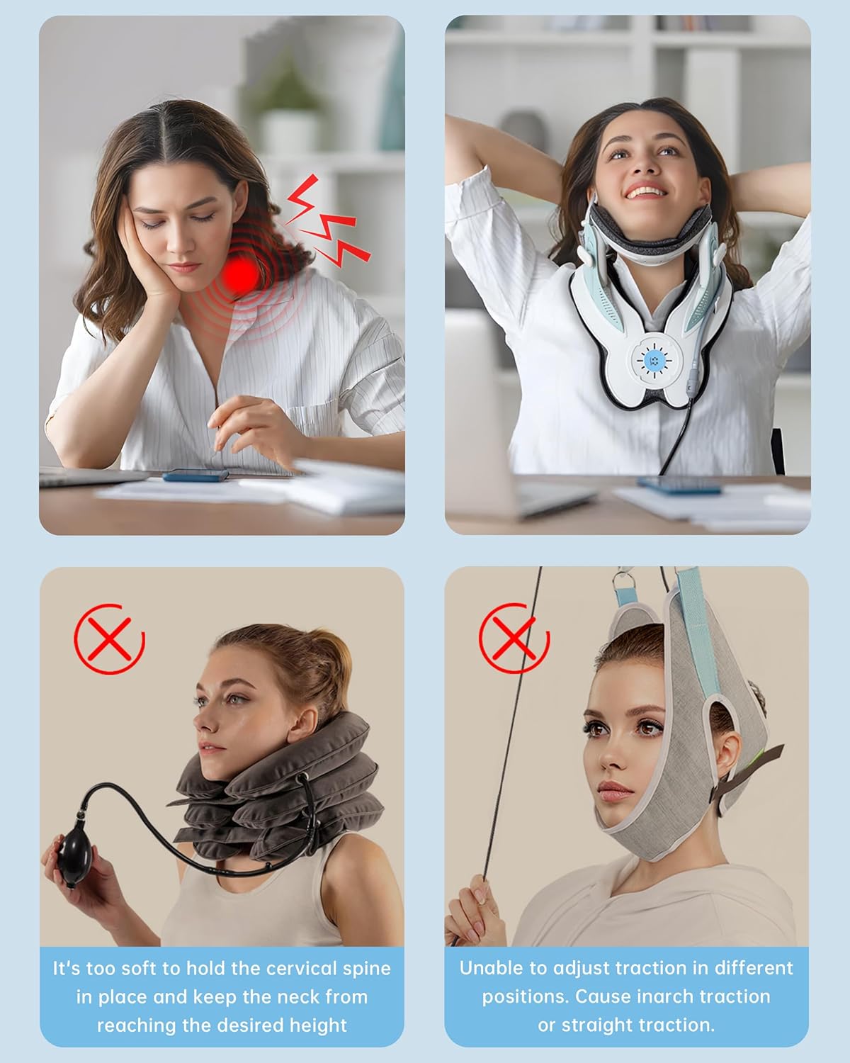 Dispositivo eléctrico de tracción cervical para aliviar el dolor de cuello, bomba de aire ajustable, ensanchador de cuello inflable con 3 tracciones