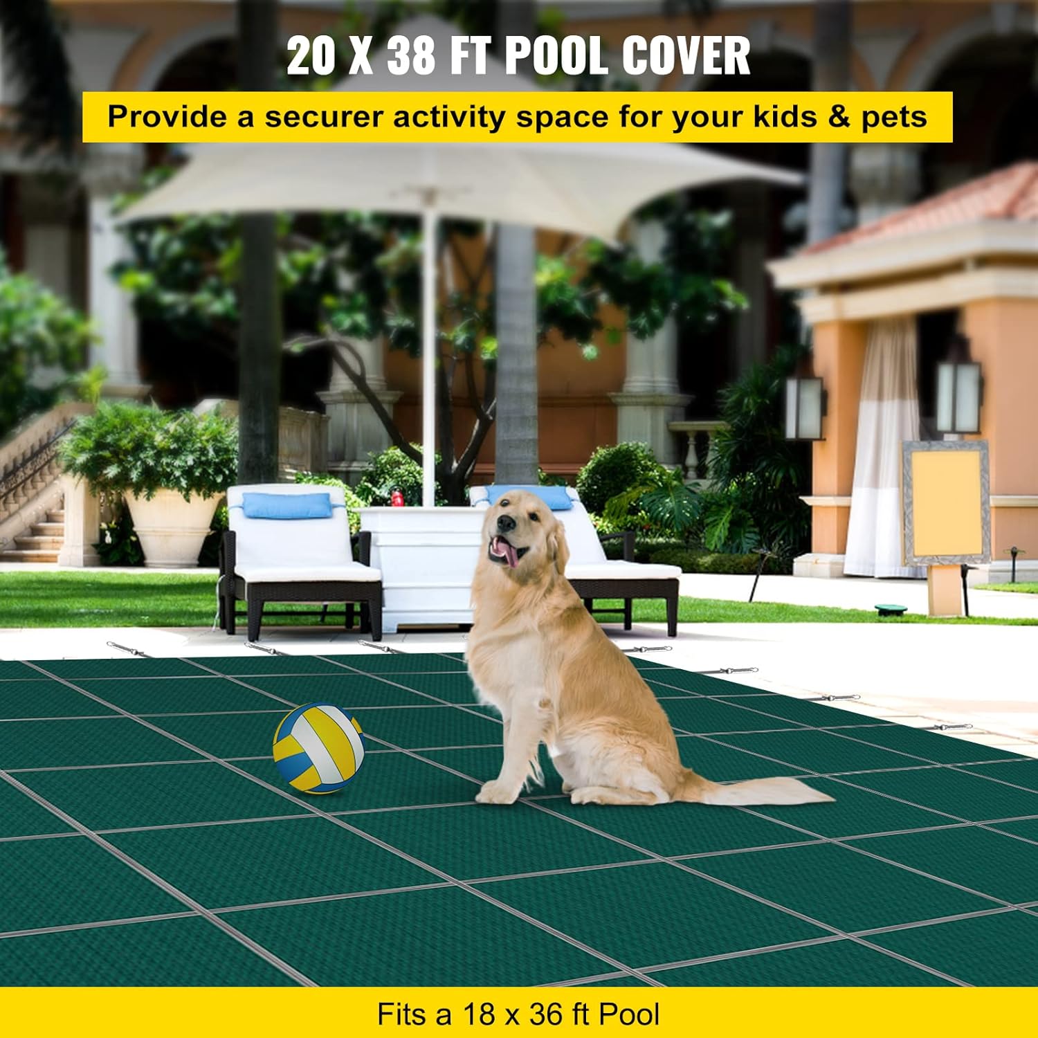 Happybuy Cubierta de seguridad para piscina en el suelo, cubiertas de piscina enterradas de invierno de 18 x 36 pies con paso correcto, triple
