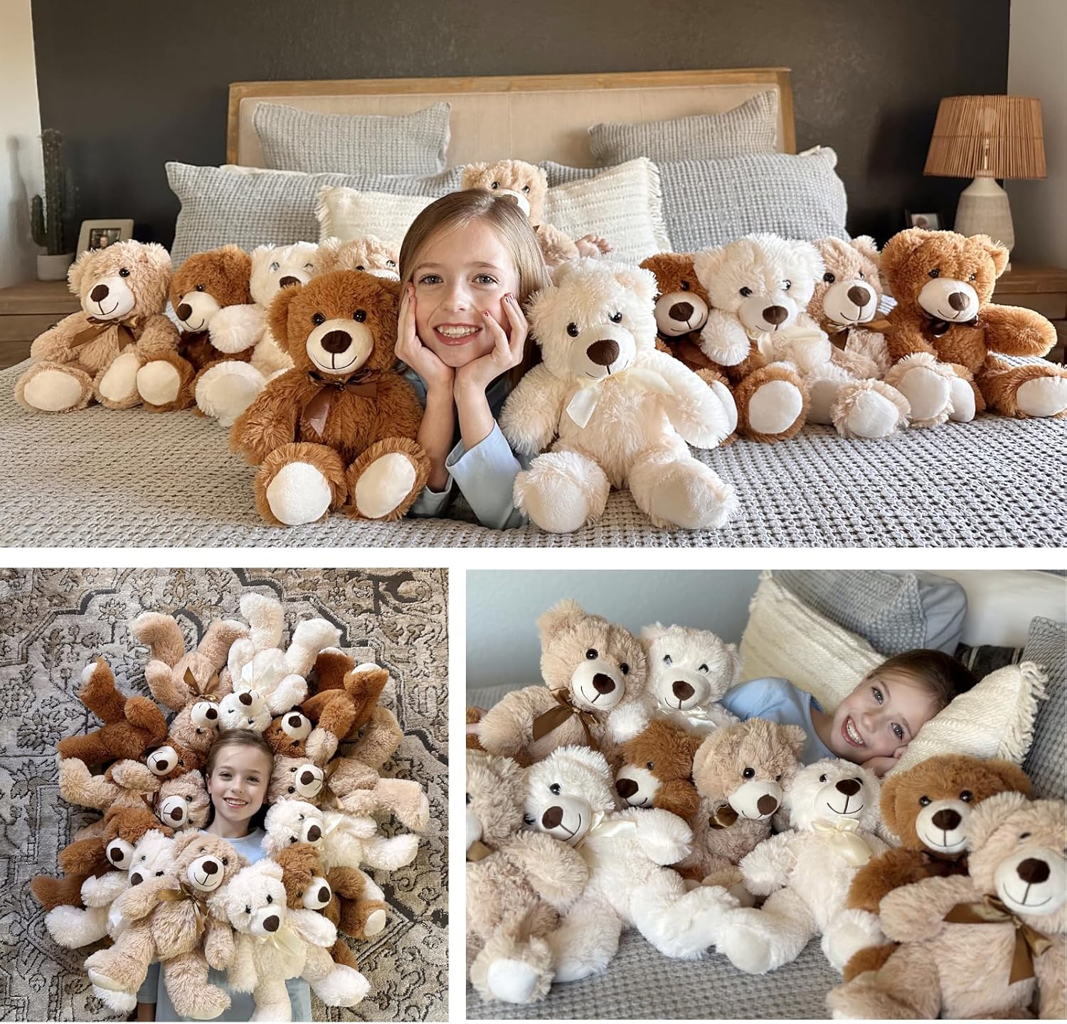 MorisMos Paquete de 15 osos de peluche pequeños de peluche, osos de peluche al por mayor, regalos para niños, oso de peluche de 14 pulgadas a granel