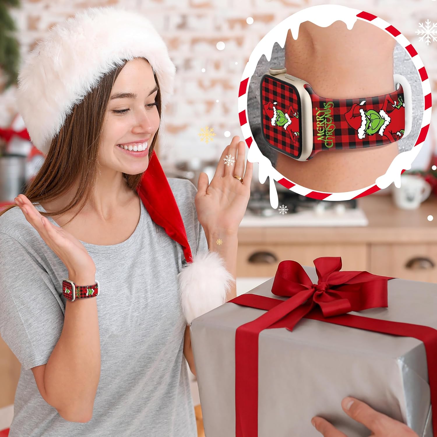 Bonitas correas de silicona suaves de Navidad compatibles con Apple Watch Series 9 8 SE 7 6 5 4 3 2 1 Ultra 2, correas iWatch para mujeres y