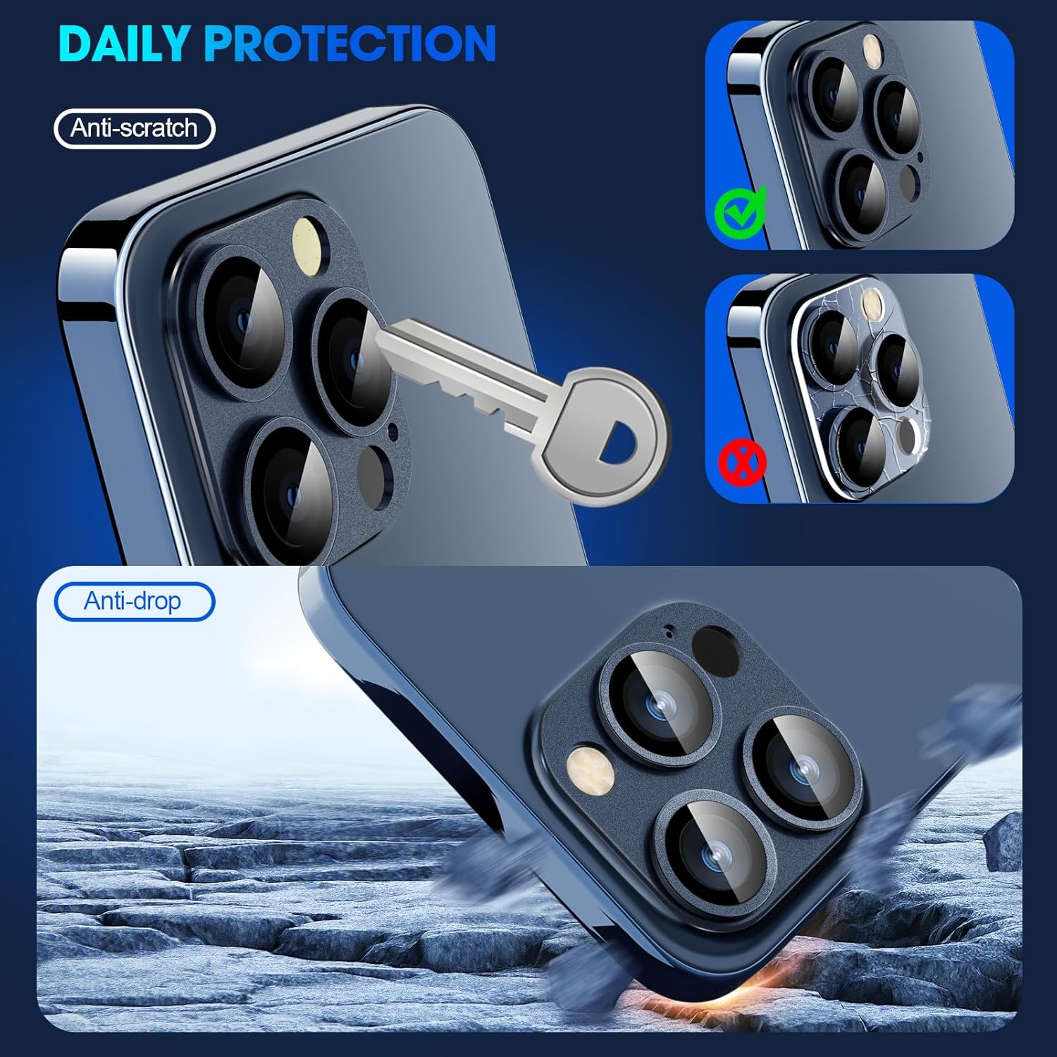 Protector de lente de cámara para iPhone 15 Pro  15 Pro Max, aleación 3D de metal y vidrio templado, protección de cobertura completa, 1 paquete