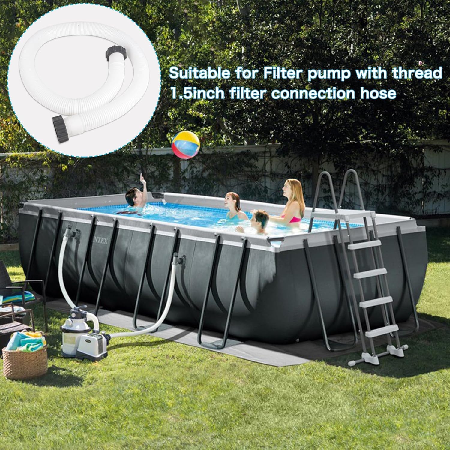 ChezMax 2 mangueras de repuesto de bomba de piscina de 1.5 pulgadas de diámetro para piscinas sobre el suelo, mangueras de piscina accesorios de 59